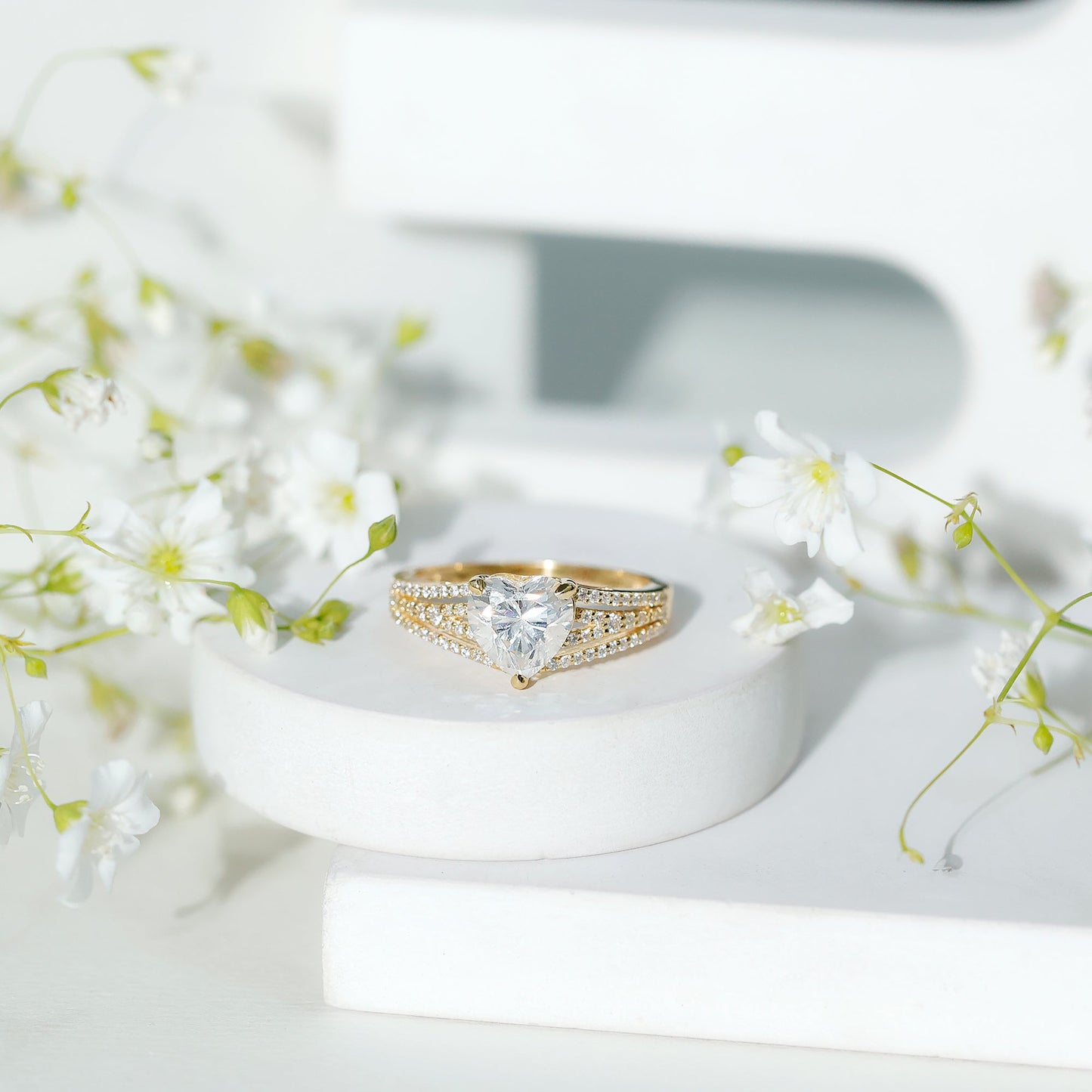 2 Carat Moissanite Heart Designer Engagement Ring with Split Shank