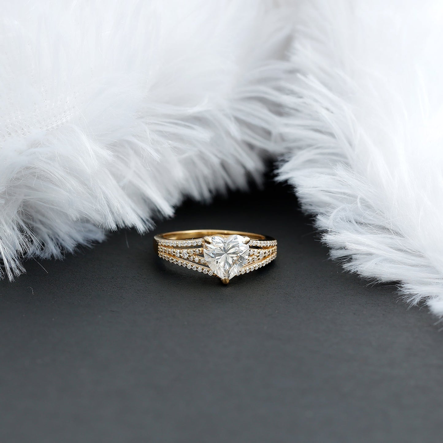 2 Carat Moissanite Heart Designer Engagement Ring with Split Shank