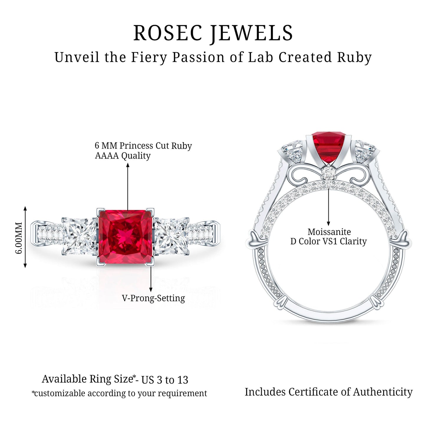 Lab Grown Ruby Vintage Looking Engagement Ring With Certificate