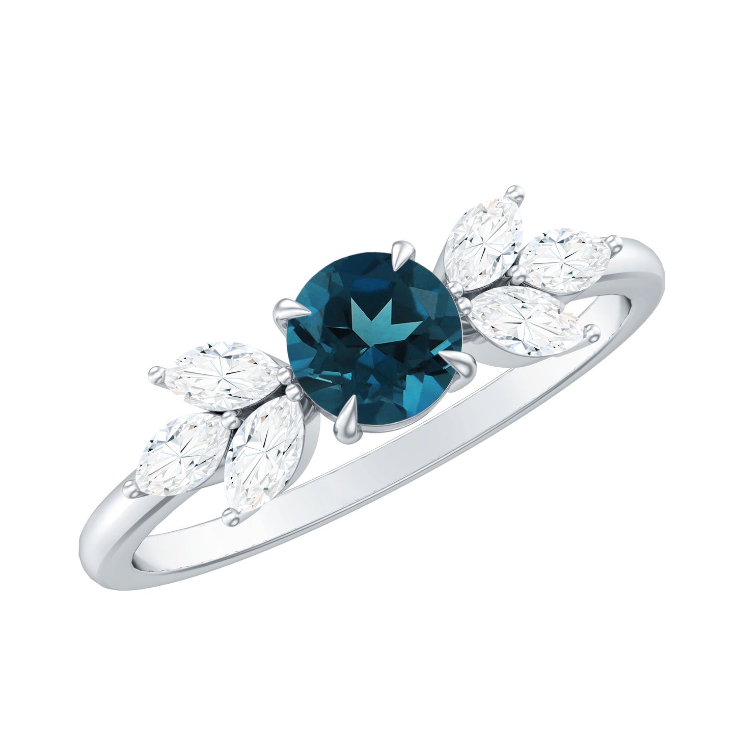 London Blue Topaz Minimal Engagement Ring With Diamond