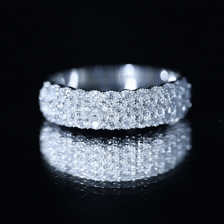 Diamond 3 Row Wide Wedding Band Ring