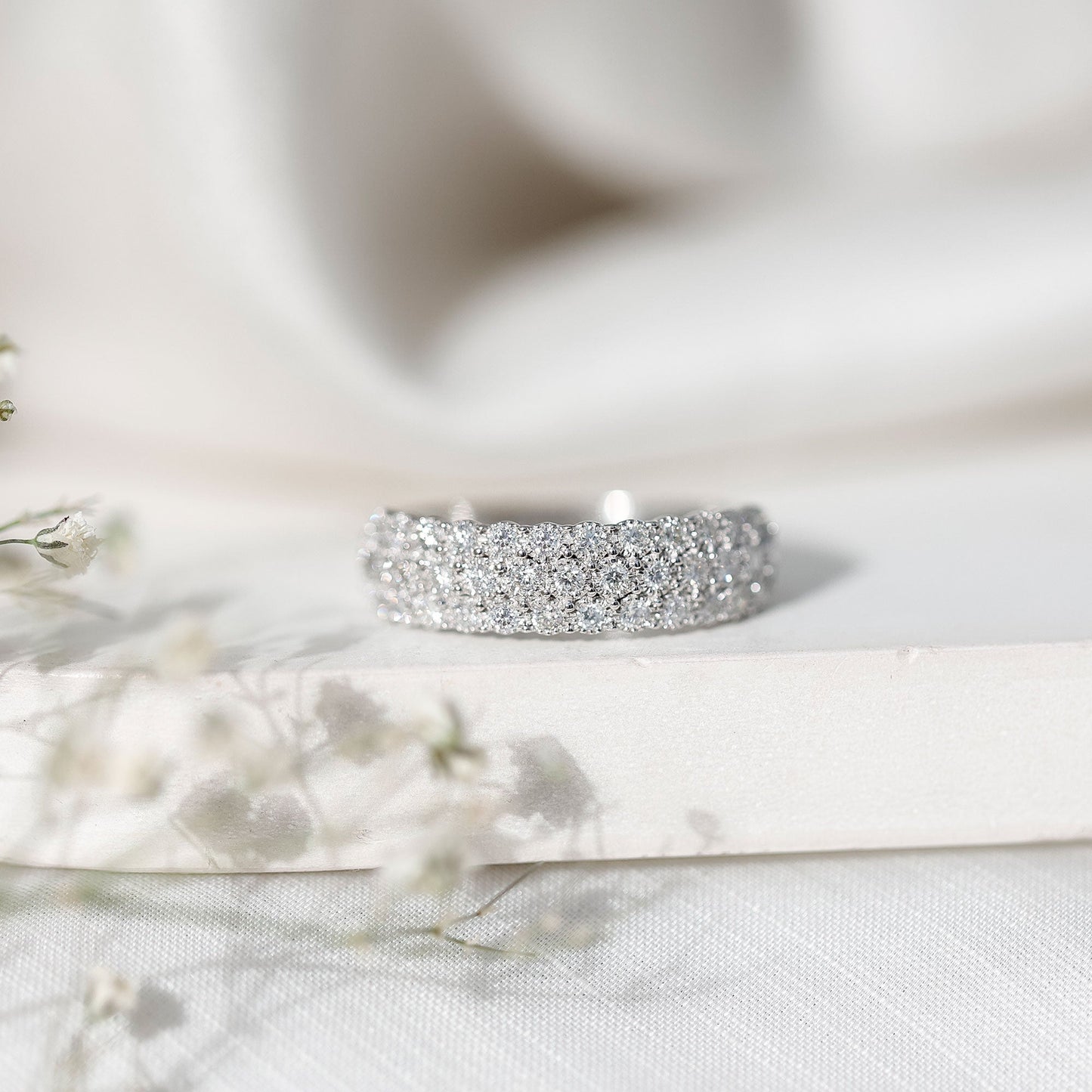Diamond 3 Row Wide Wedding Band Ring
