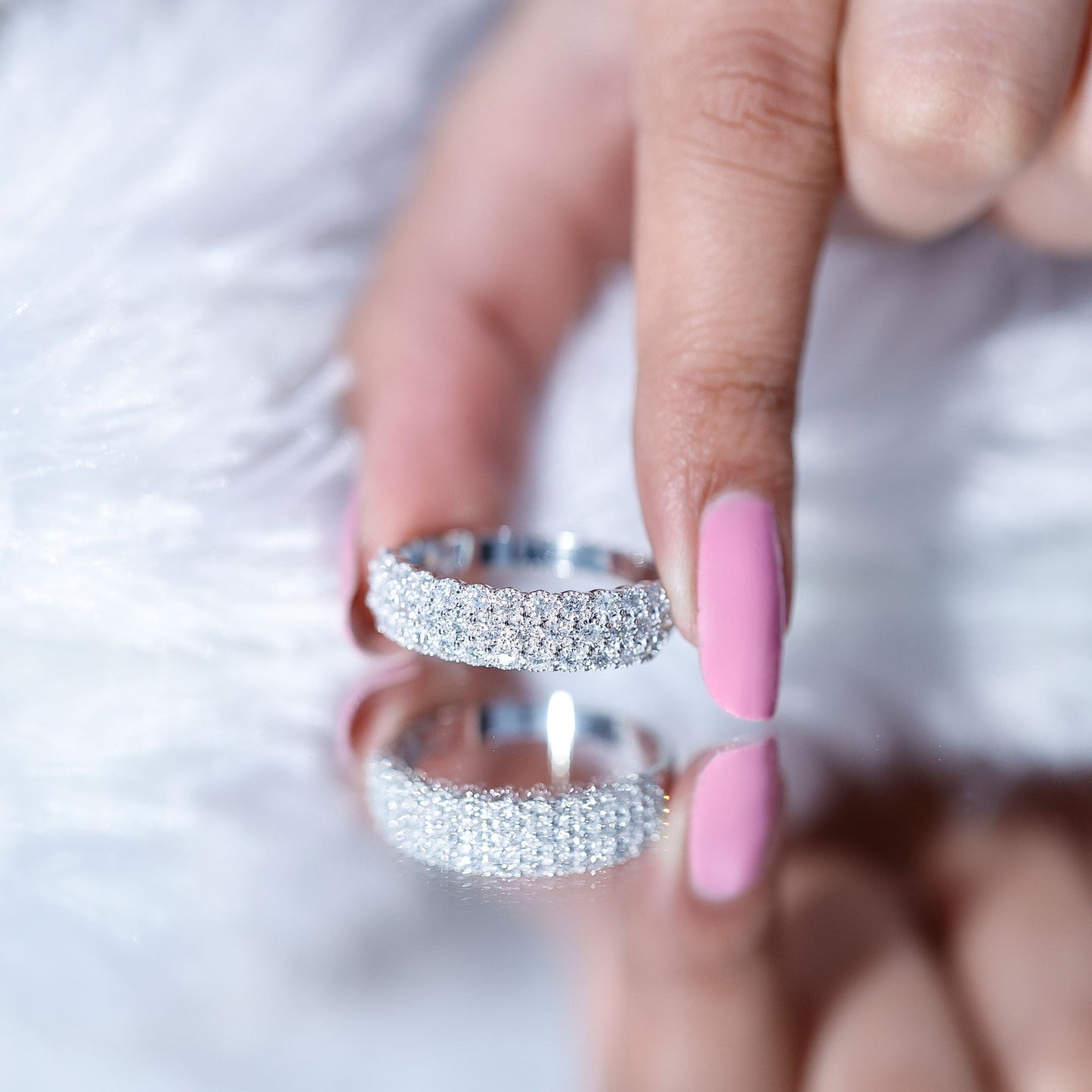 Diamond 3 Row Wide Wedding Band Ring