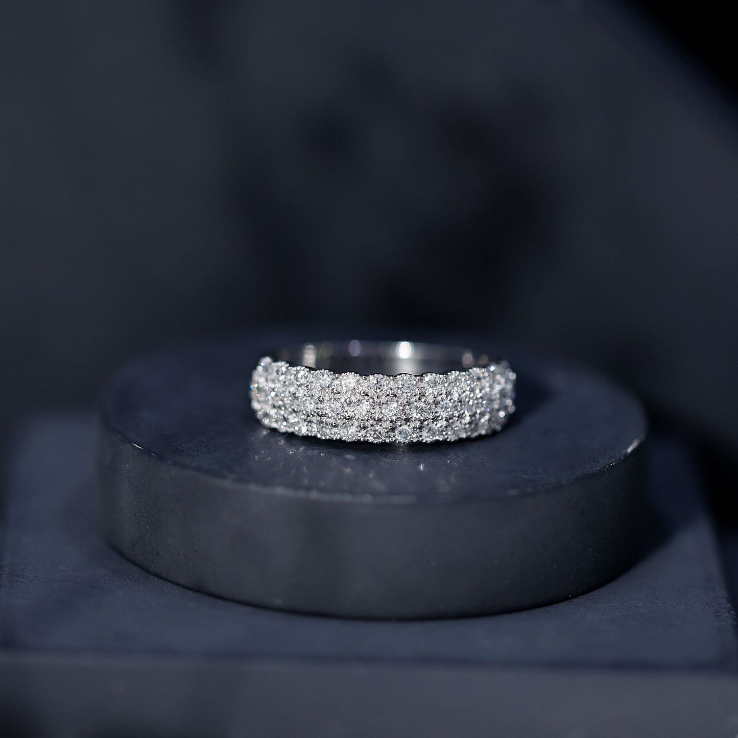 Diamond 3 Row Wide Wedding Band Ring