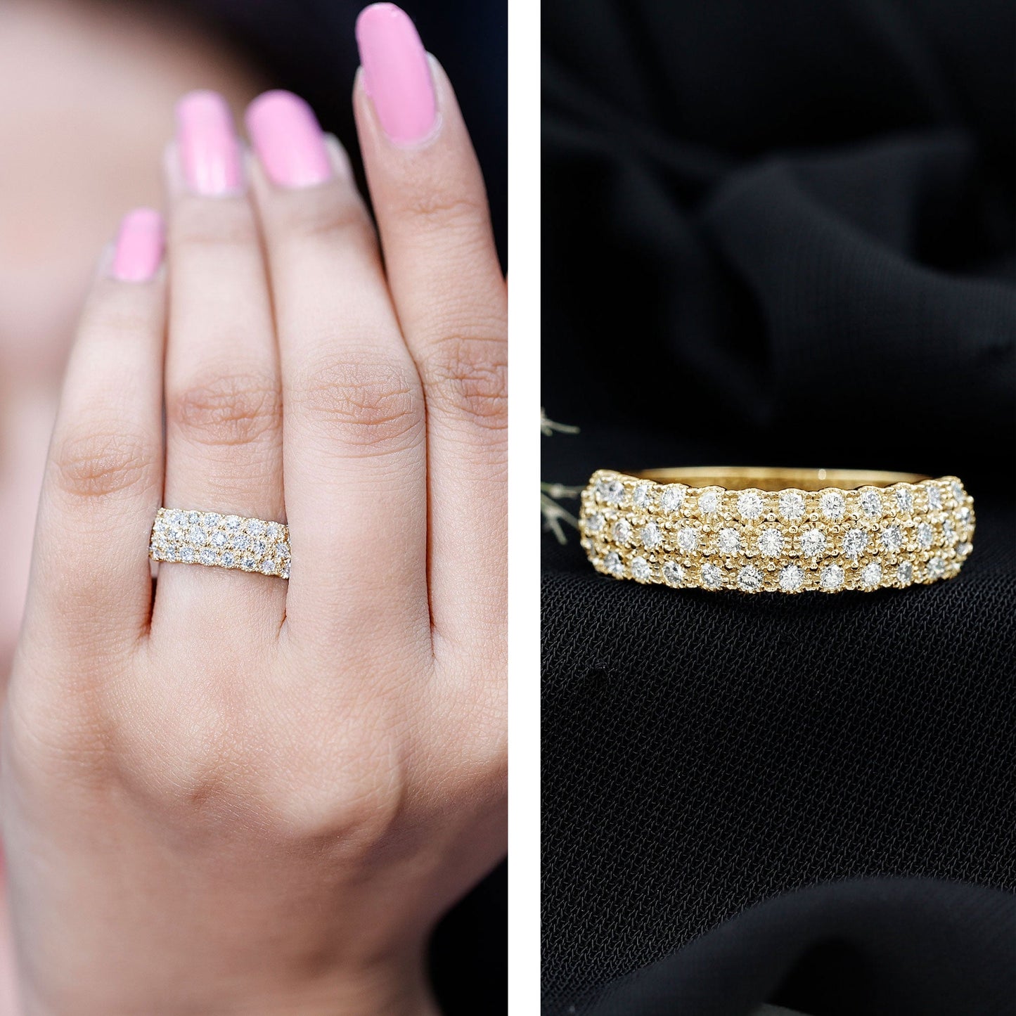 Diamond 3 Row Wide Wedding Band Ring