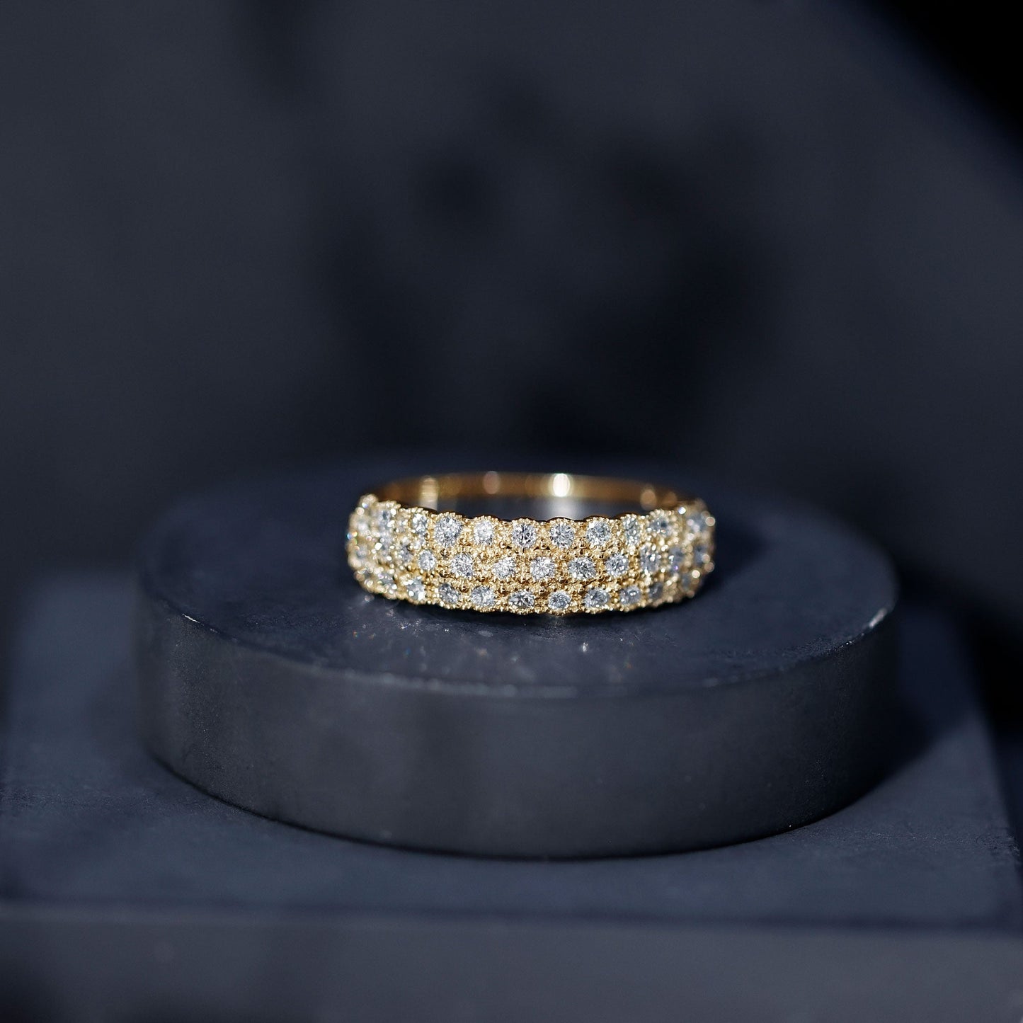 Diamond 3 Row Wide Wedding Band Ring