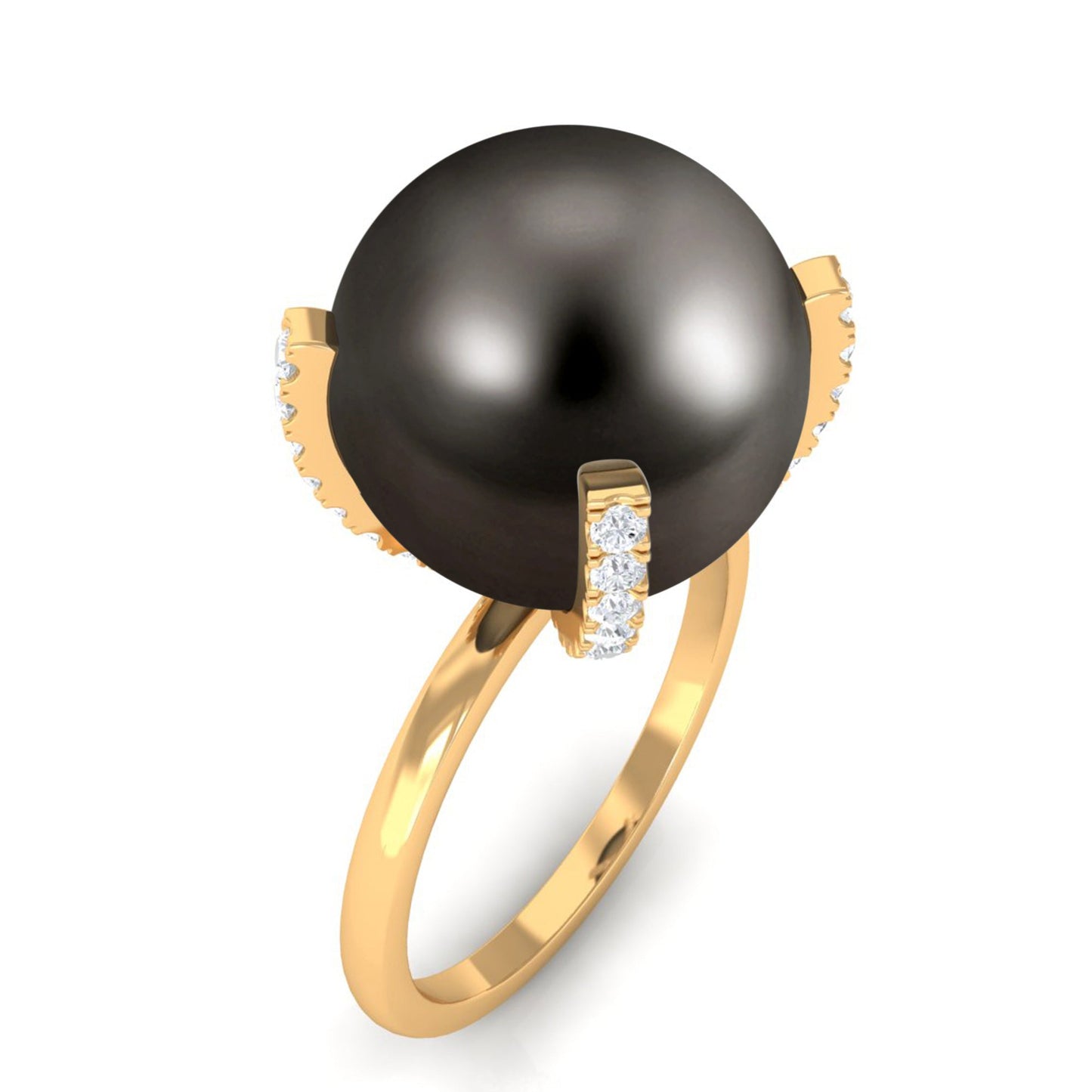Tahitian Pearl Solitaire Engagement Ring with Diamond