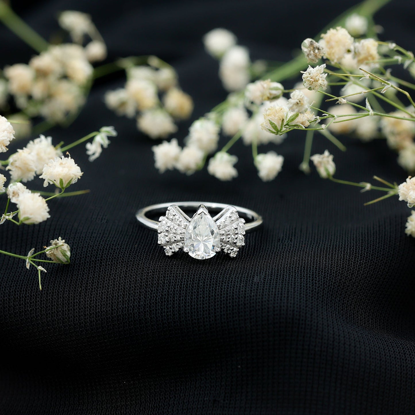Pear Shaped Moissanite Designer Engagement Ring