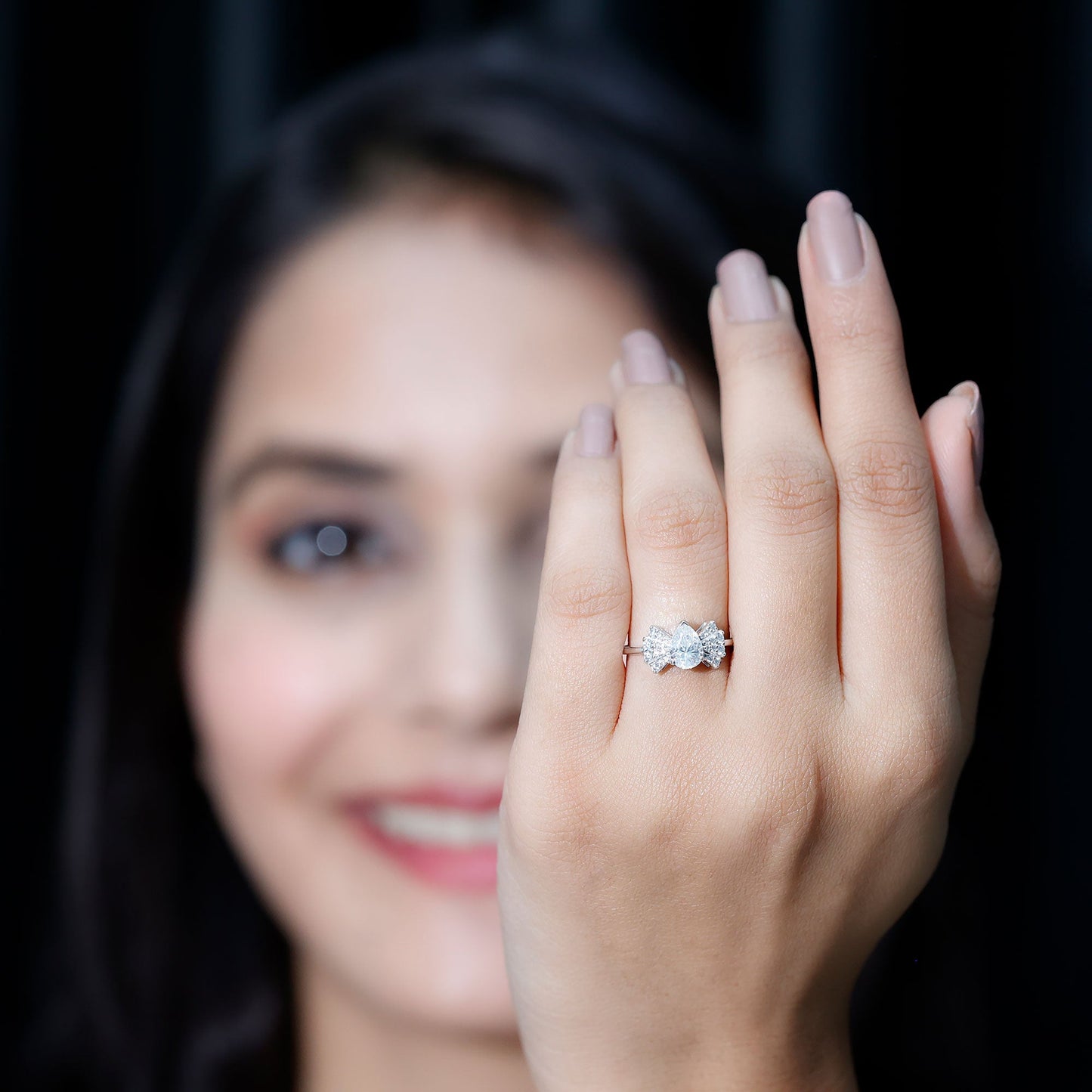 Pear Shaped Moissanite Designer Engagement Ring