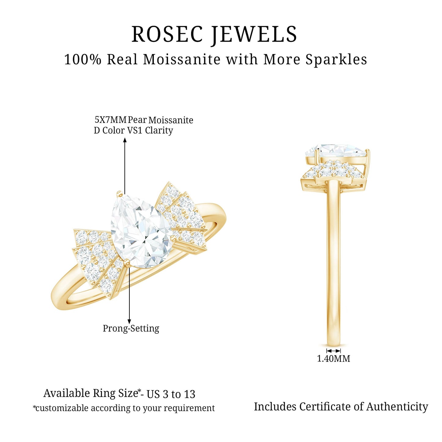 Pear Shaped Moissanite Designer Engagement Ring