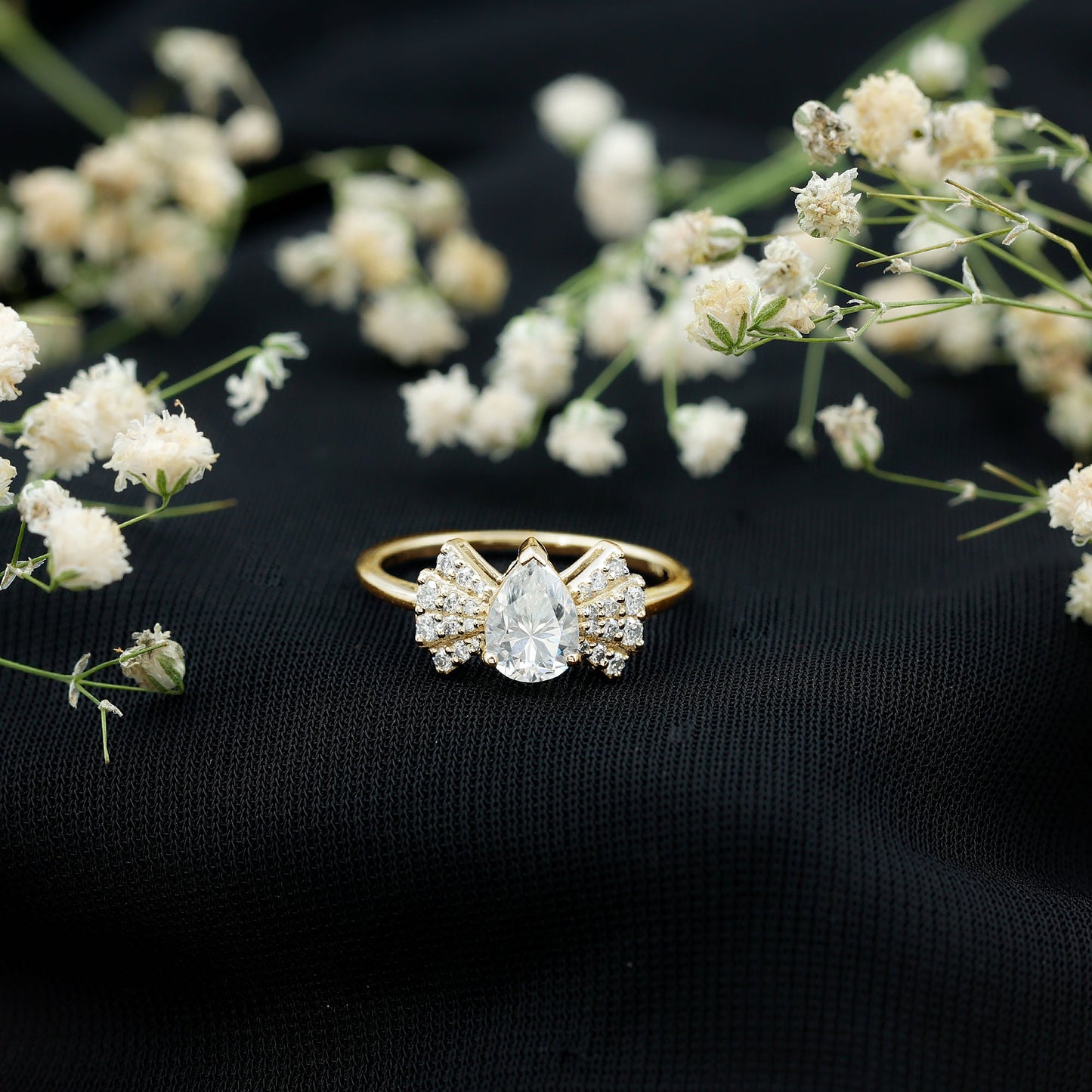 Pear Shaped Moissanite Designer Engagement Ring