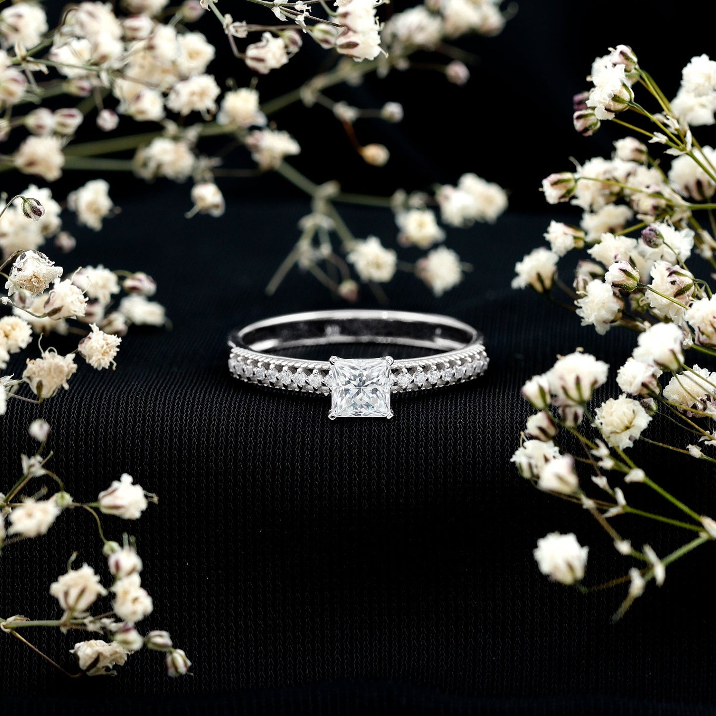 Moissanite Solitaire Engagement Ring with Princess Cut