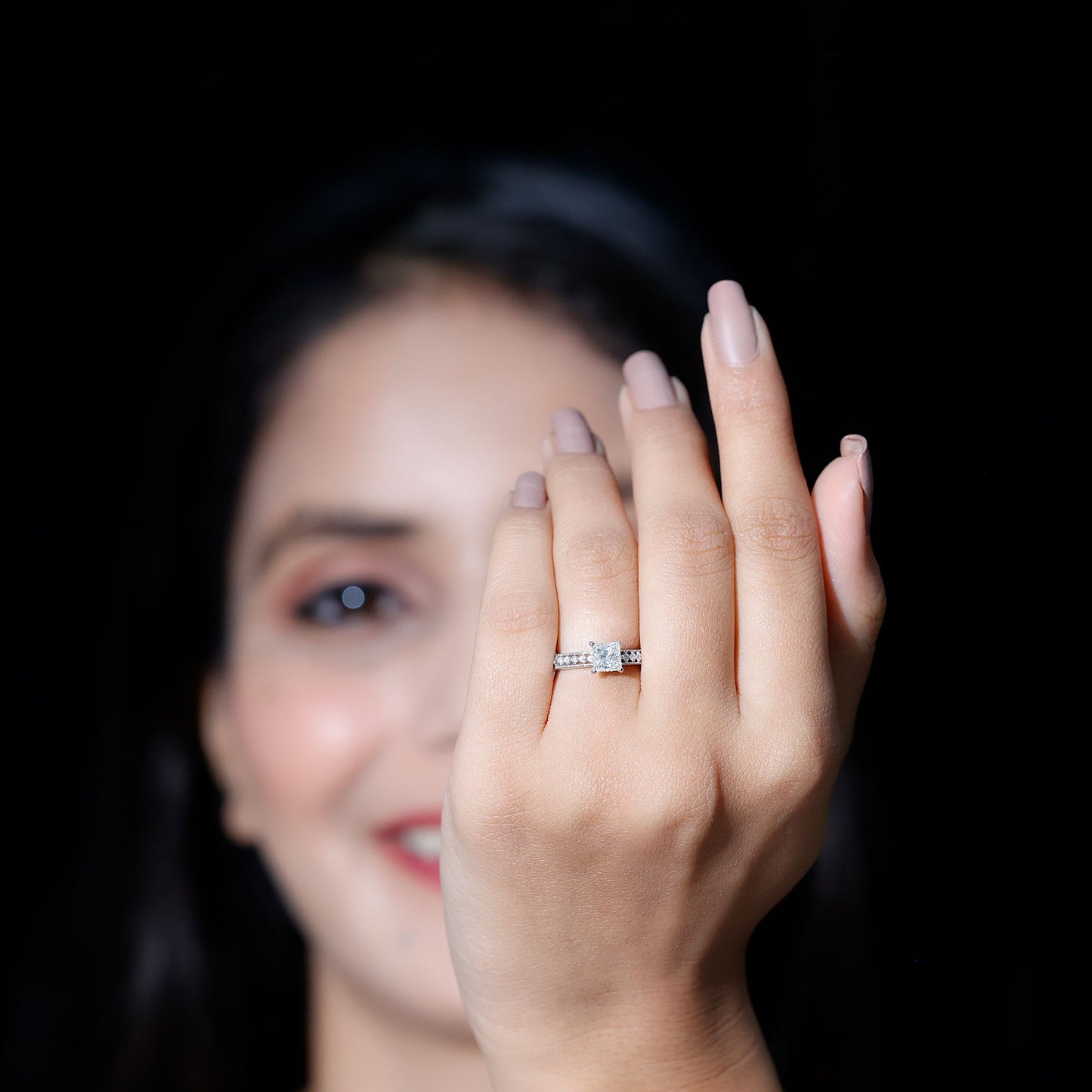 Moissanite Solitaire Engagement Ring with Princess Cut
