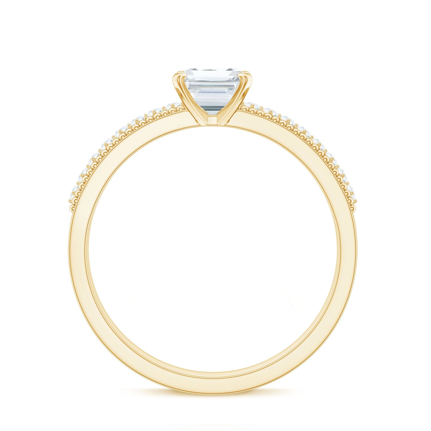 1.8 Carat Emerald Cut Moissanite Solitaire Engagement Ring with Beaded Details