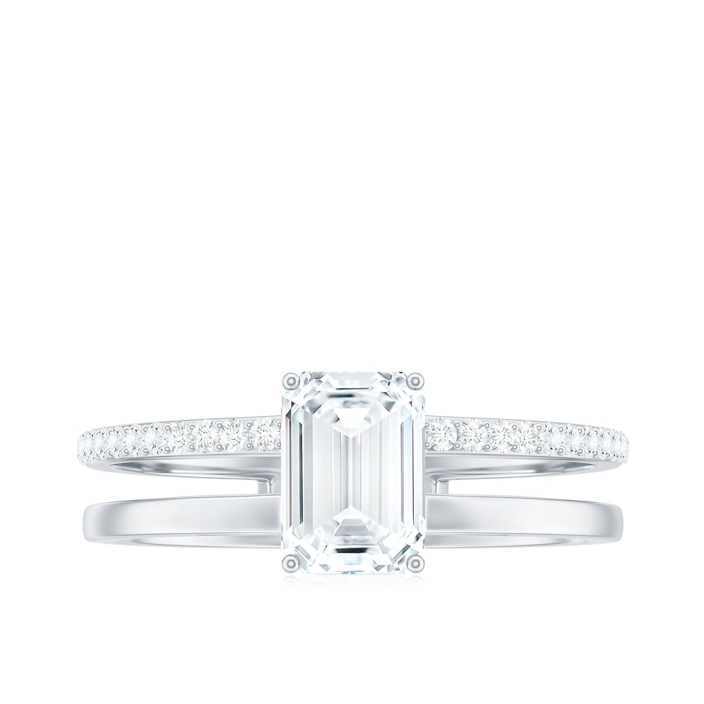 1.8 Carat Emerald Cut Moissanite Double Band Engagement Ring