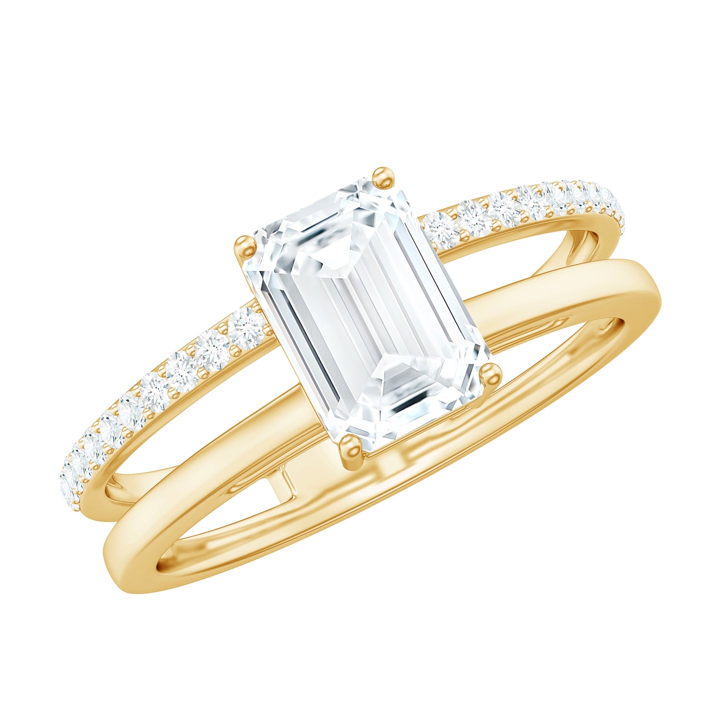 1.8 Carat Emerald Cut Moissanite Double Band Engagement Ring
