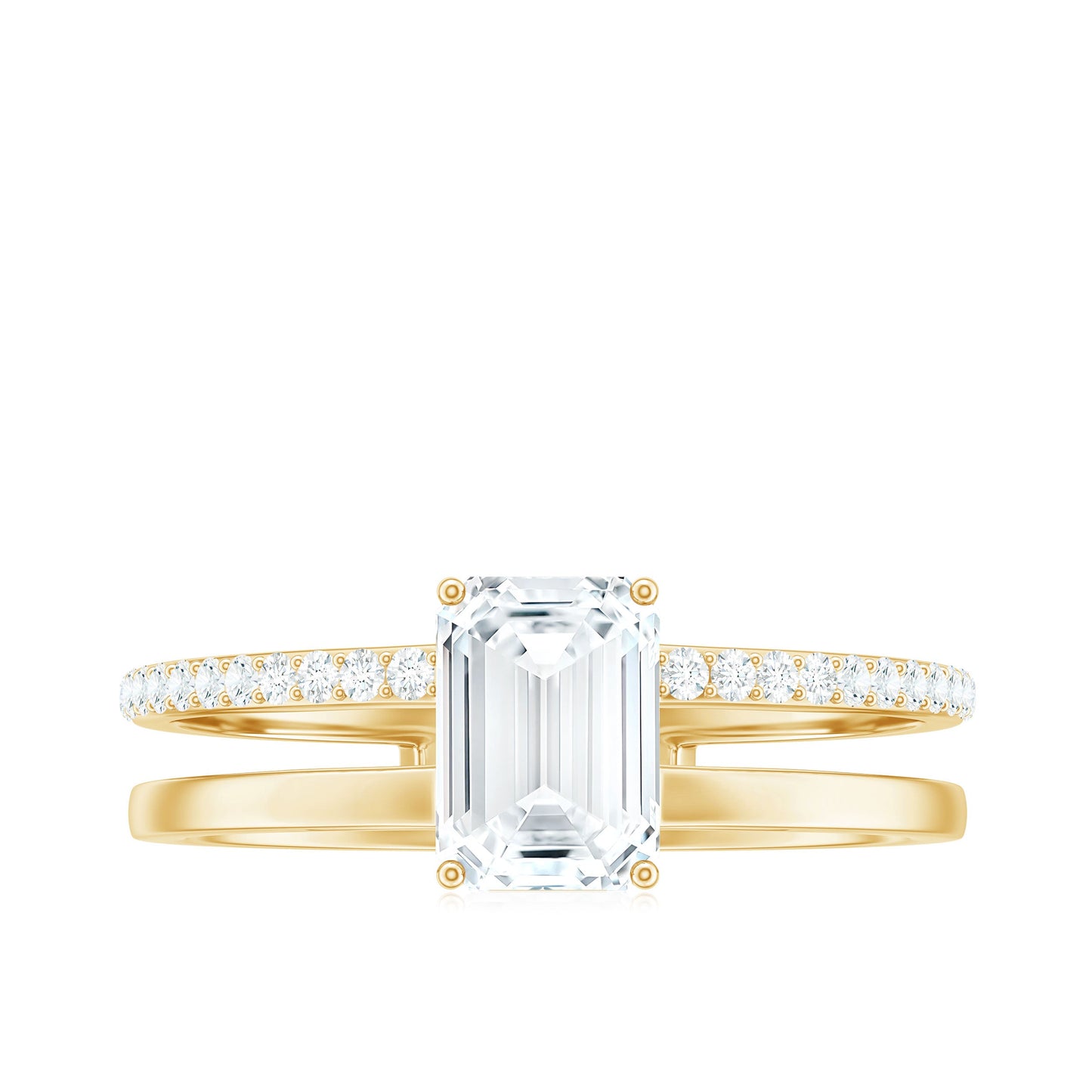 1.8 Carat Emerald Cut Moissanite Double Band Engagement Ring