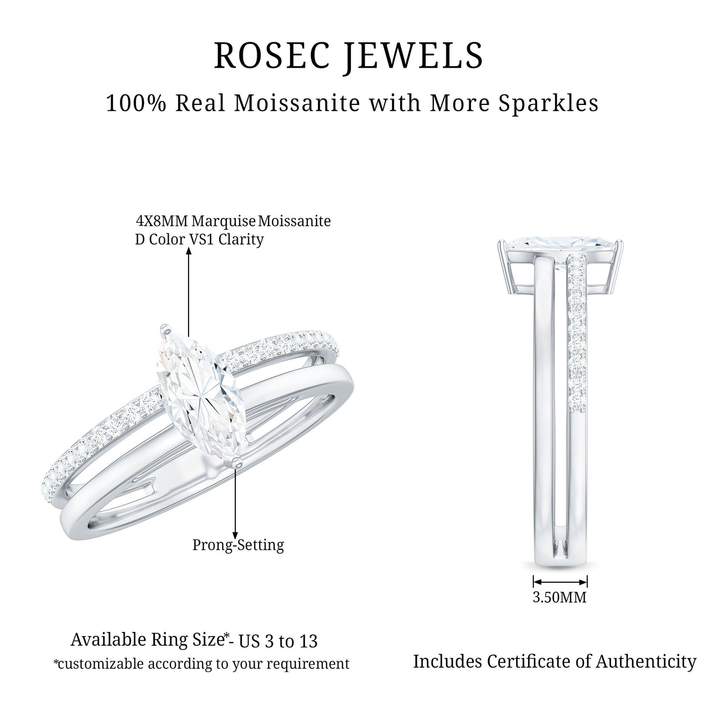 Marquise Cut Moissanite Classic Solitaire Ring