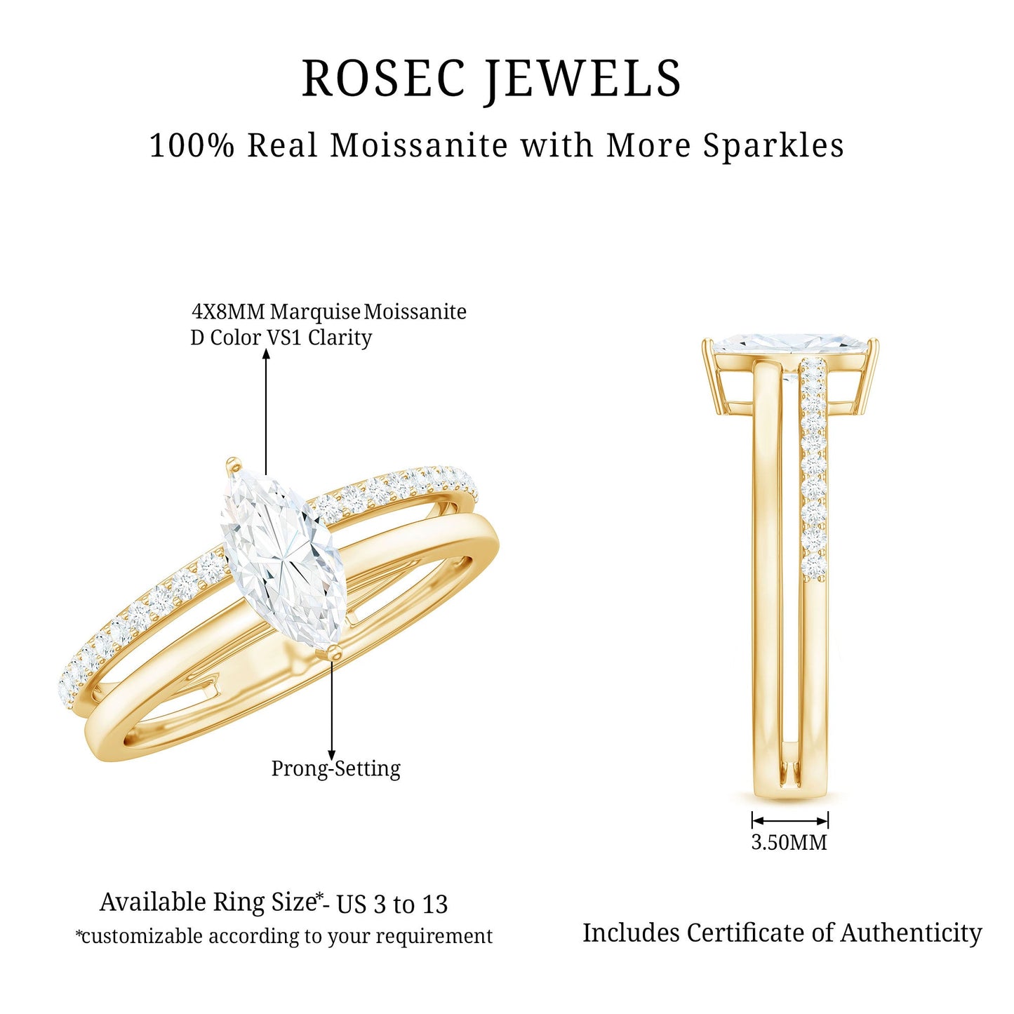 Marquise Cut Moissanite Classic Solitaire Ring