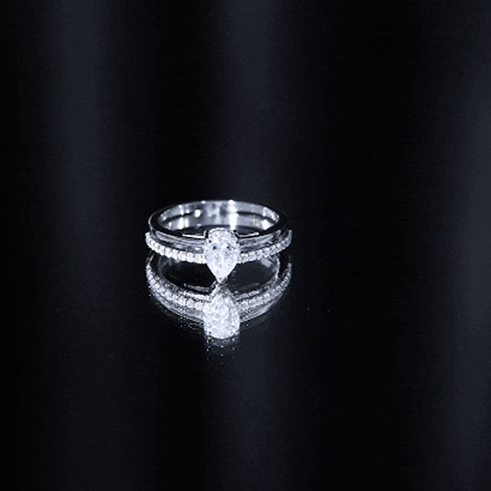 Pear Cut Solitaire Moissanite Double Band Engagement Ring