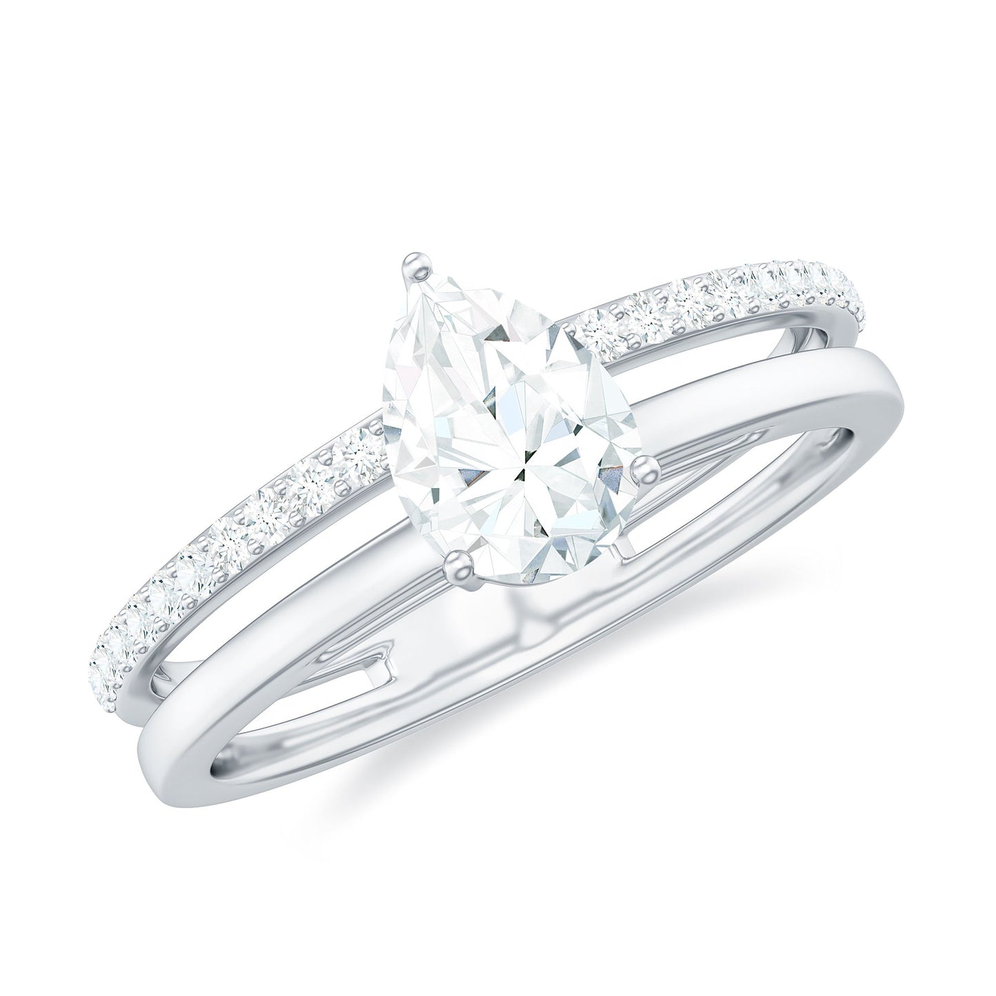 Pear Cut Solitaire Moissanite Double Band Engagement Ring