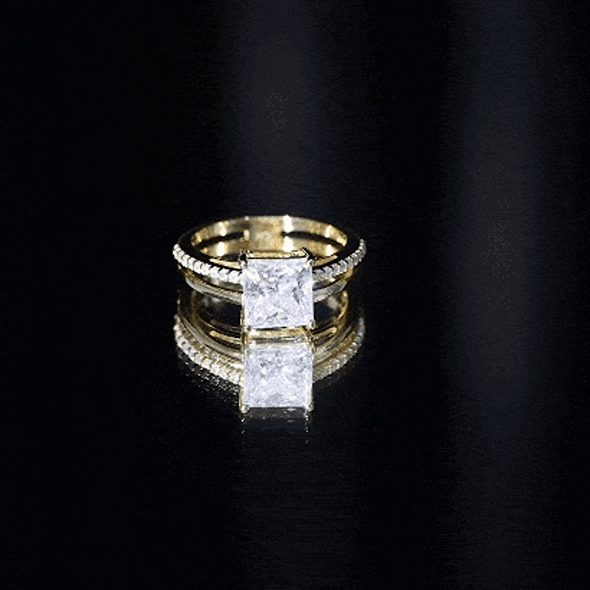 3 Carat Princess Cut Moissanite Double Band Engagement Ring