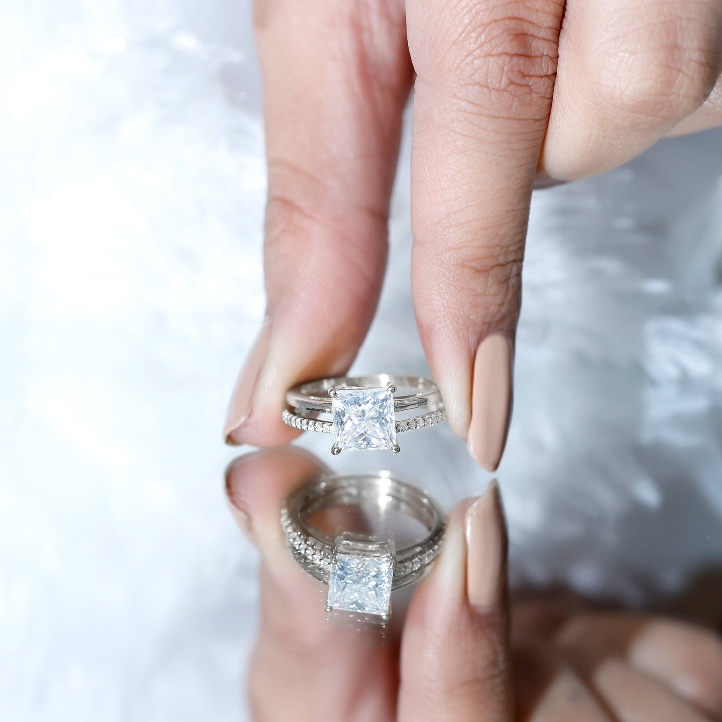 3 Carat Princess Cut Moissanite Double Band Engagement Ring