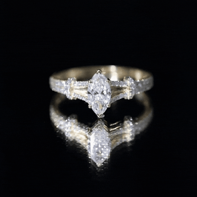 Marquise Cut Moissanite Solitaire Engagement Ring in Split Shank