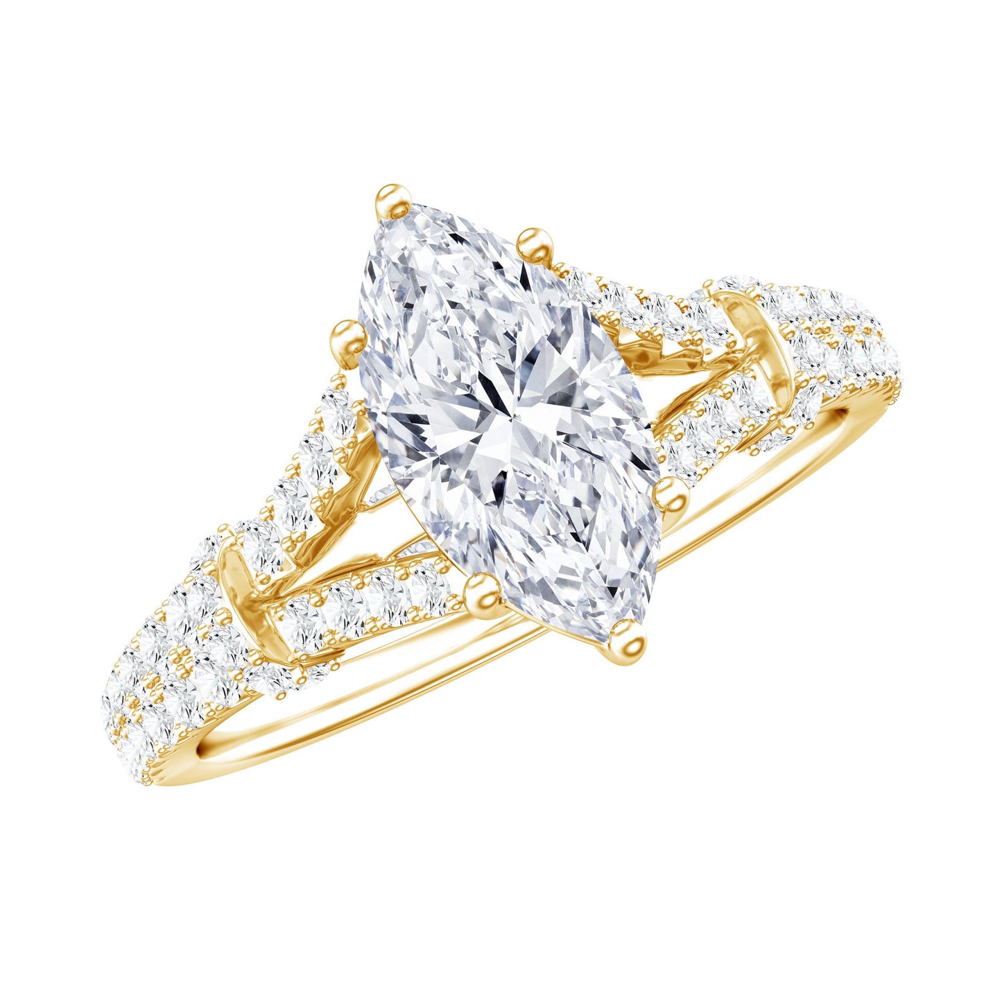 Marquise Cut Moissanite Solitaire Engagement Ring in Split Shank