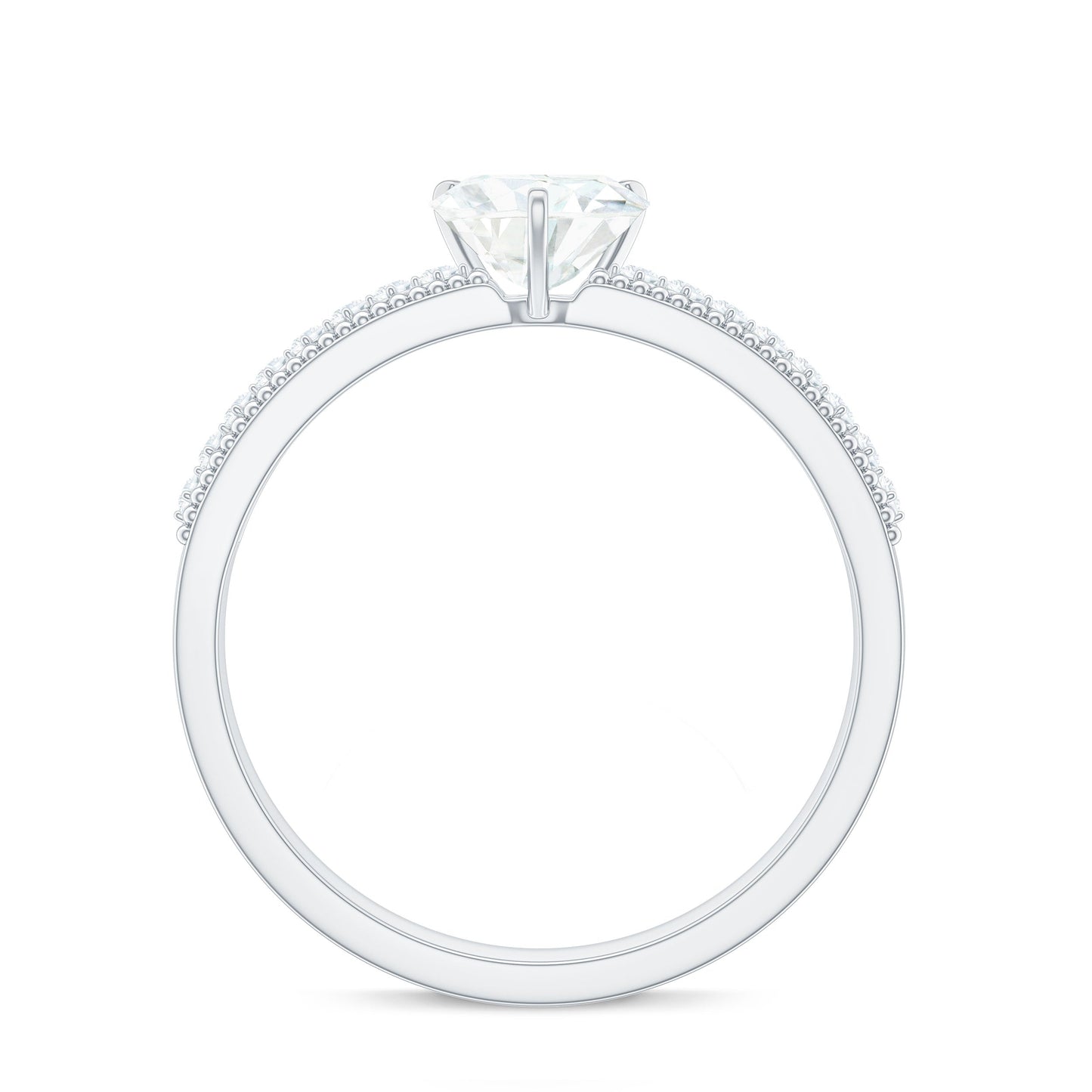 1.5 Carat Heart Shape Moissanite Engagement Ring with Side Stones and Beaded Details