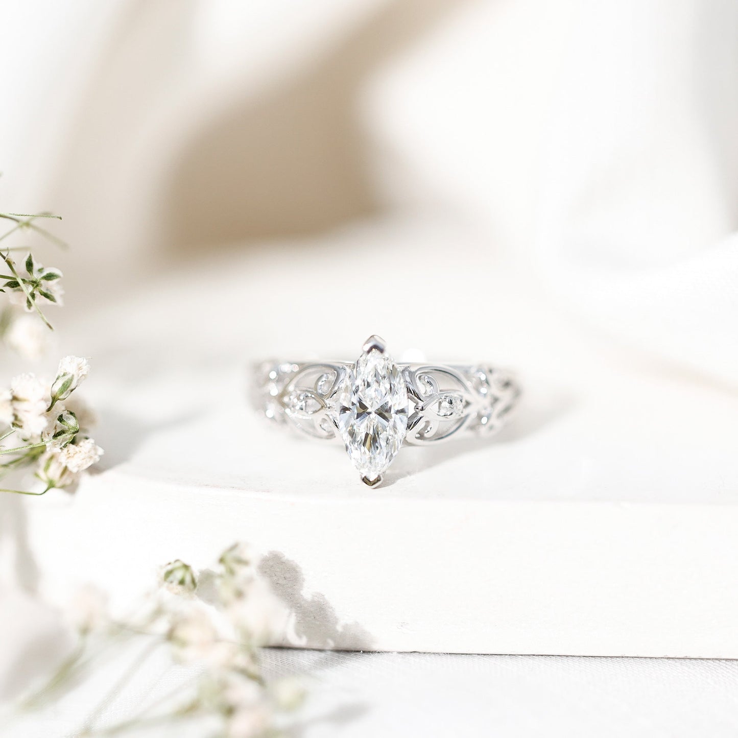 Marquise Moissanite Engagement Ring With Certificate