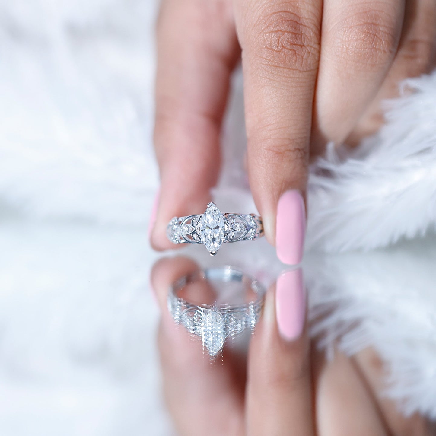 Marquise Moissanite Engagement Ring With Certificate