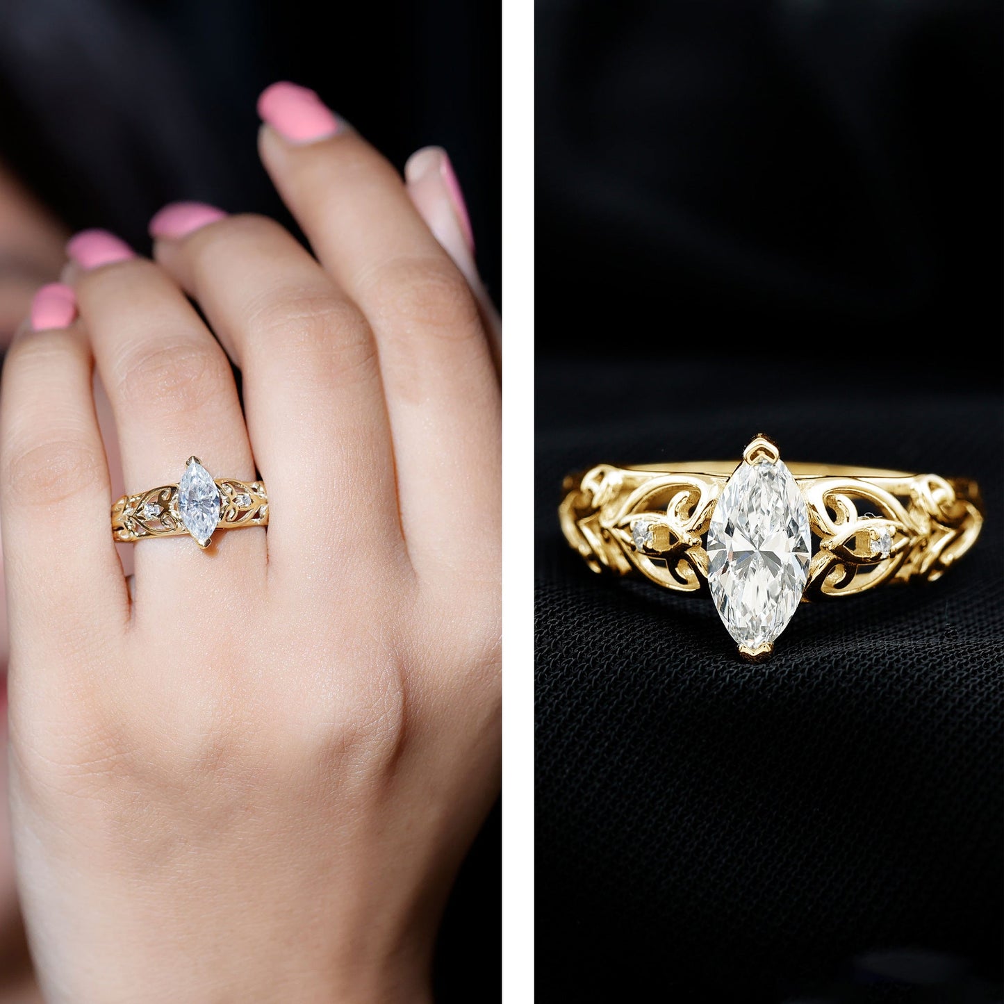 Marquise Moissanite Engagement Ring With Certificate