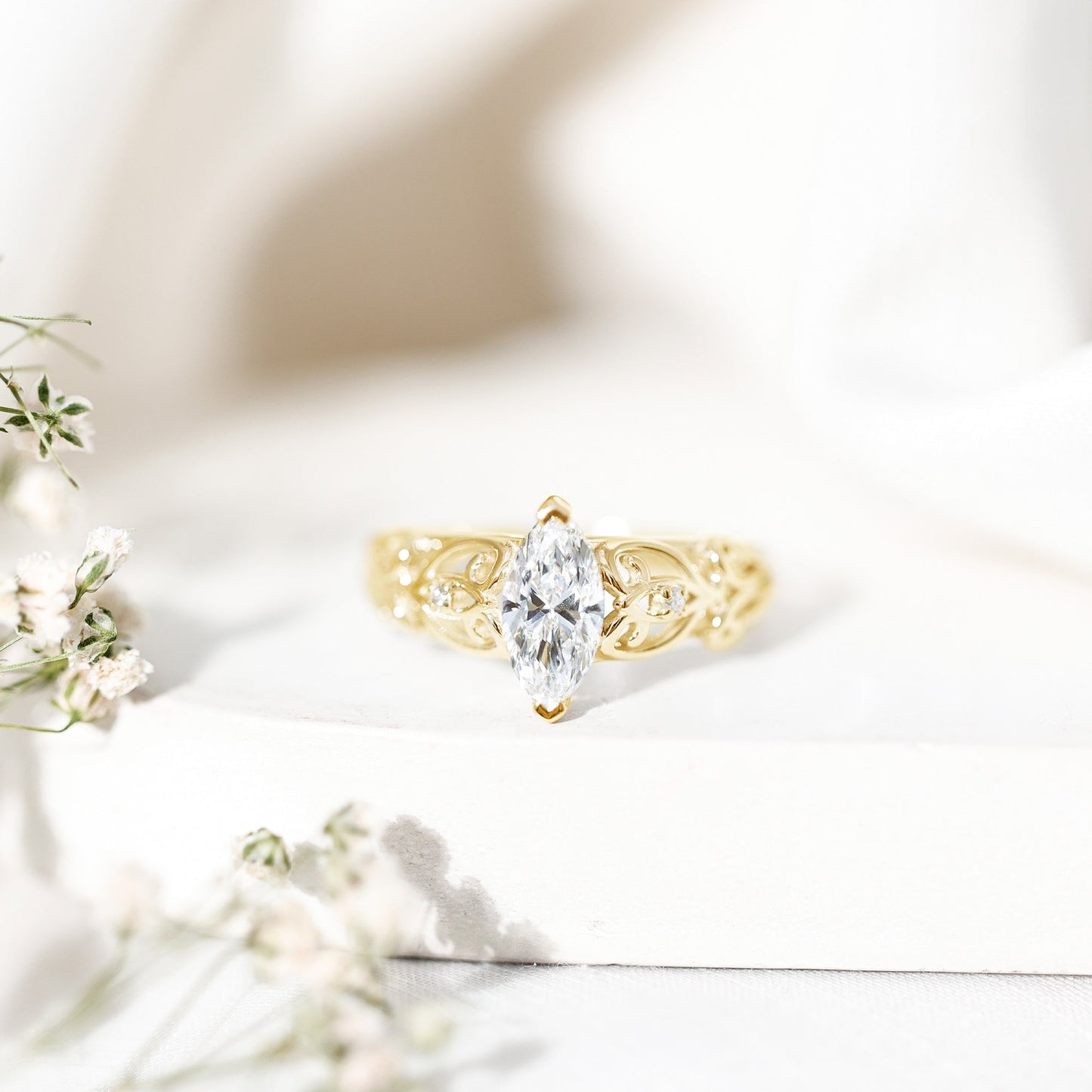 Marquise Moissanite Engagement Ring With Certificate