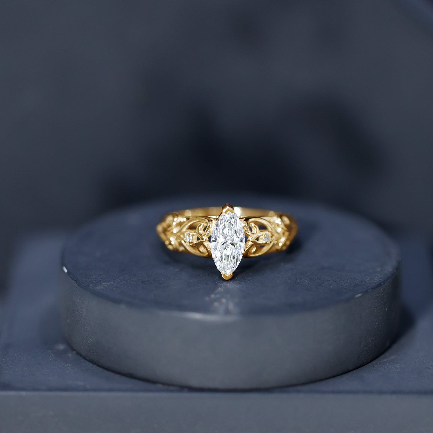 Marquise Moissanite Engagement Ring With Certificate