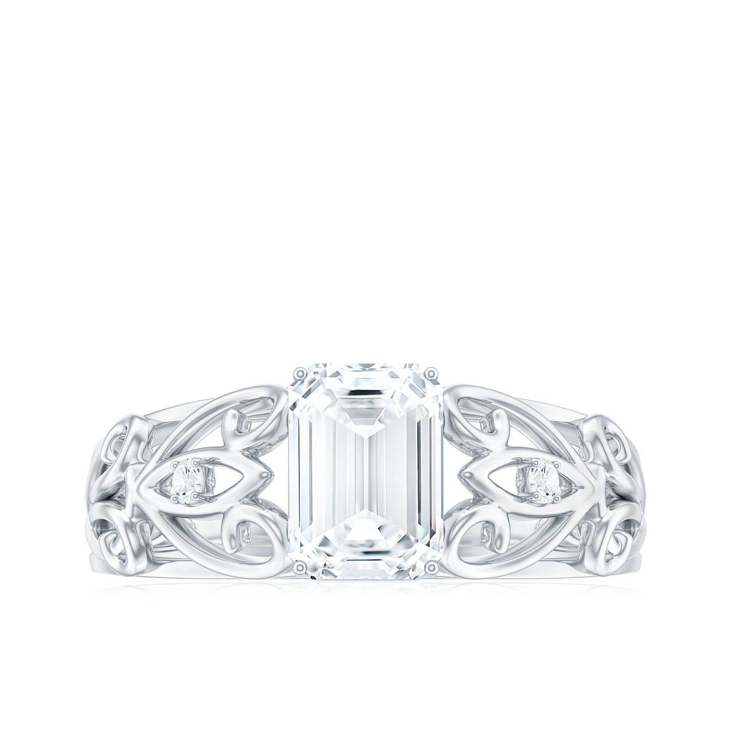 1.8 Carat Emerald Cut Moissanite Vintage Inspired Solitaire Ring