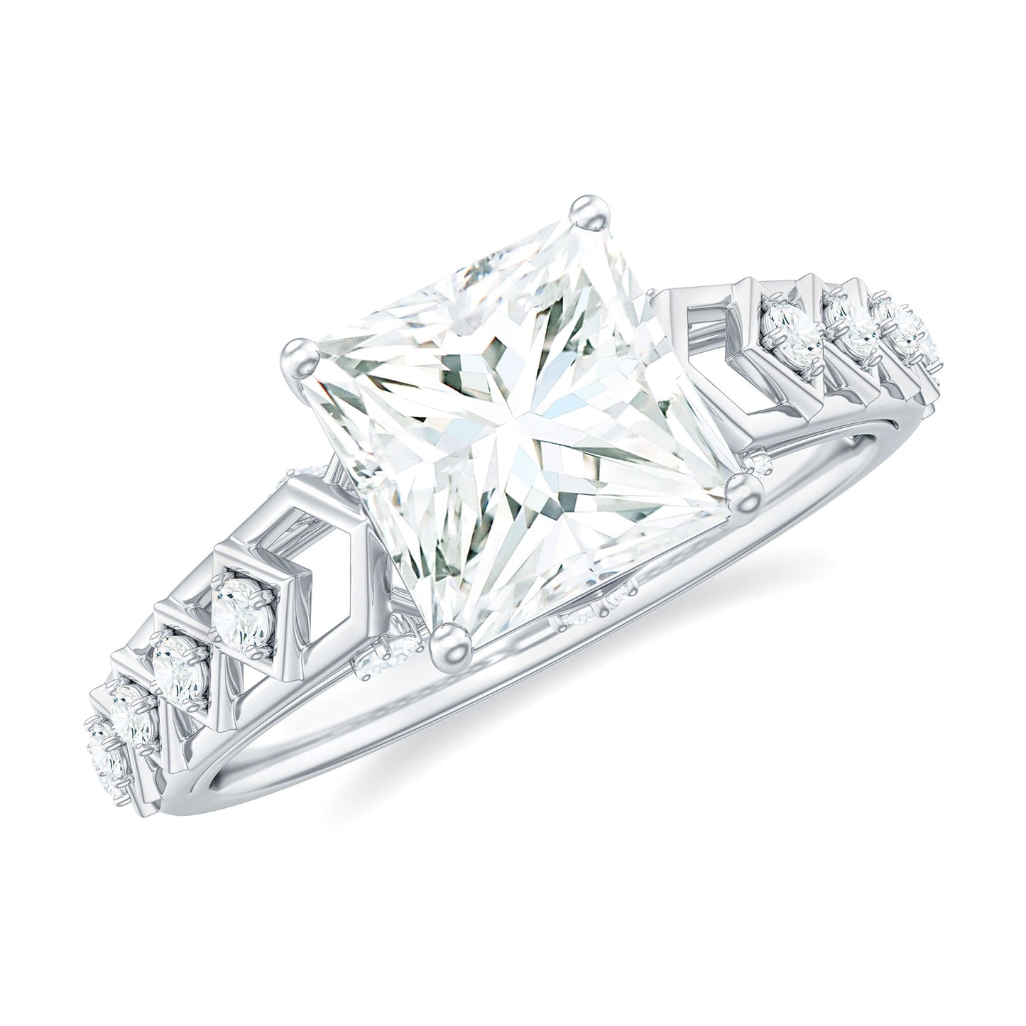 3 Carat Princess Cut Certified Moissanite Solitaire Engagement Ring