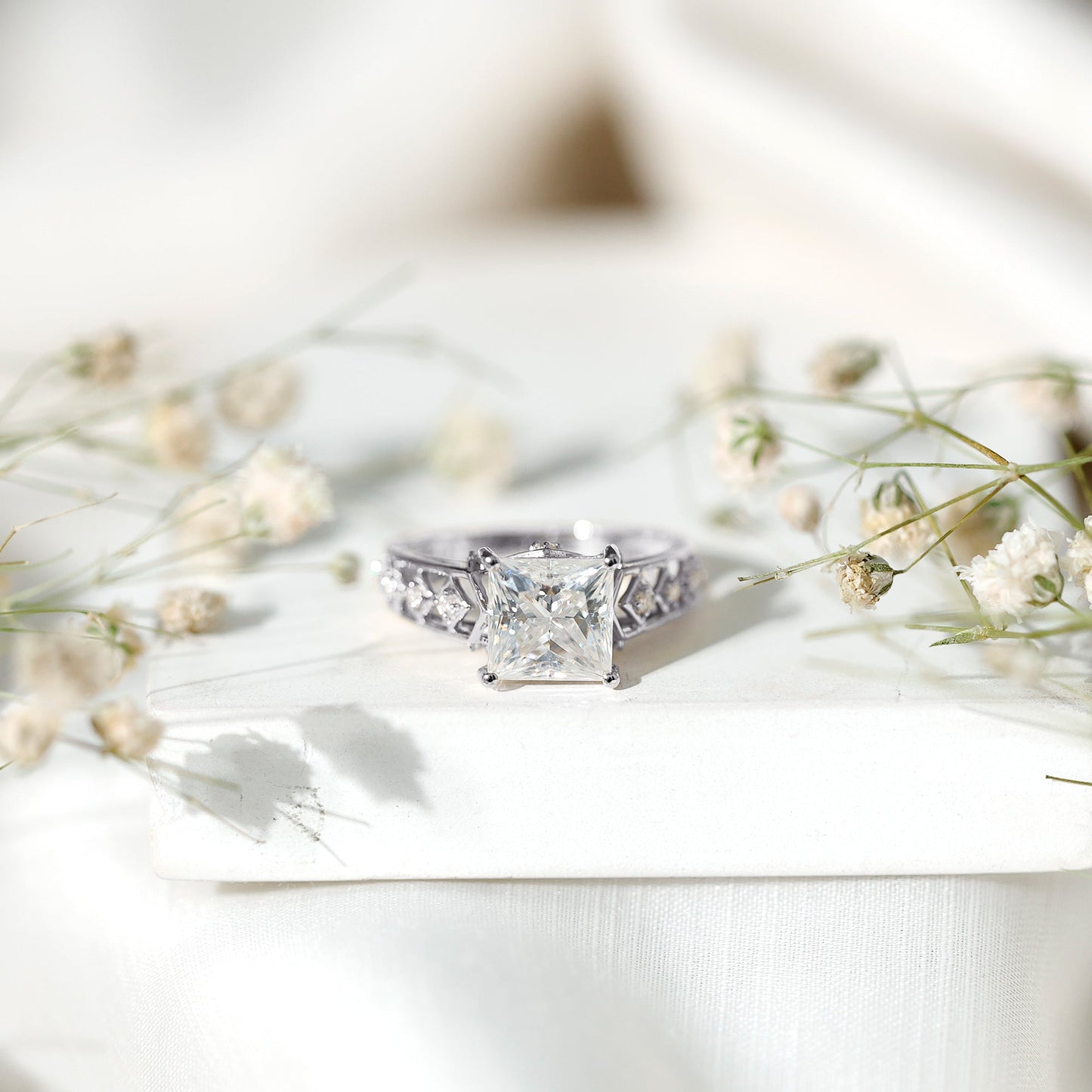 3 Carat Princess Cut Certified Moissanite Solitaire Engagement Ring