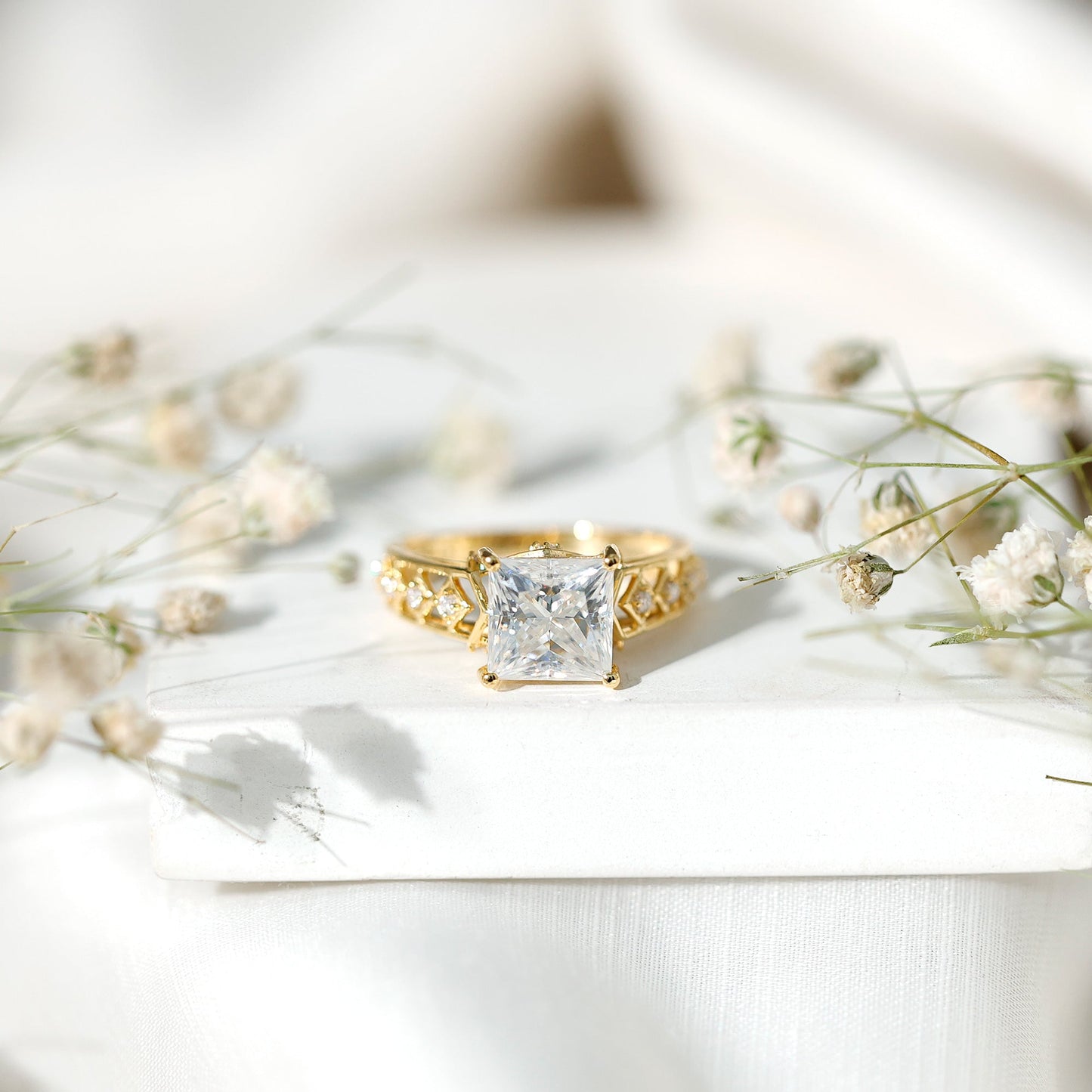 3 Carat Princess Cut Certified Moissanite Solitaire Engagement Ring