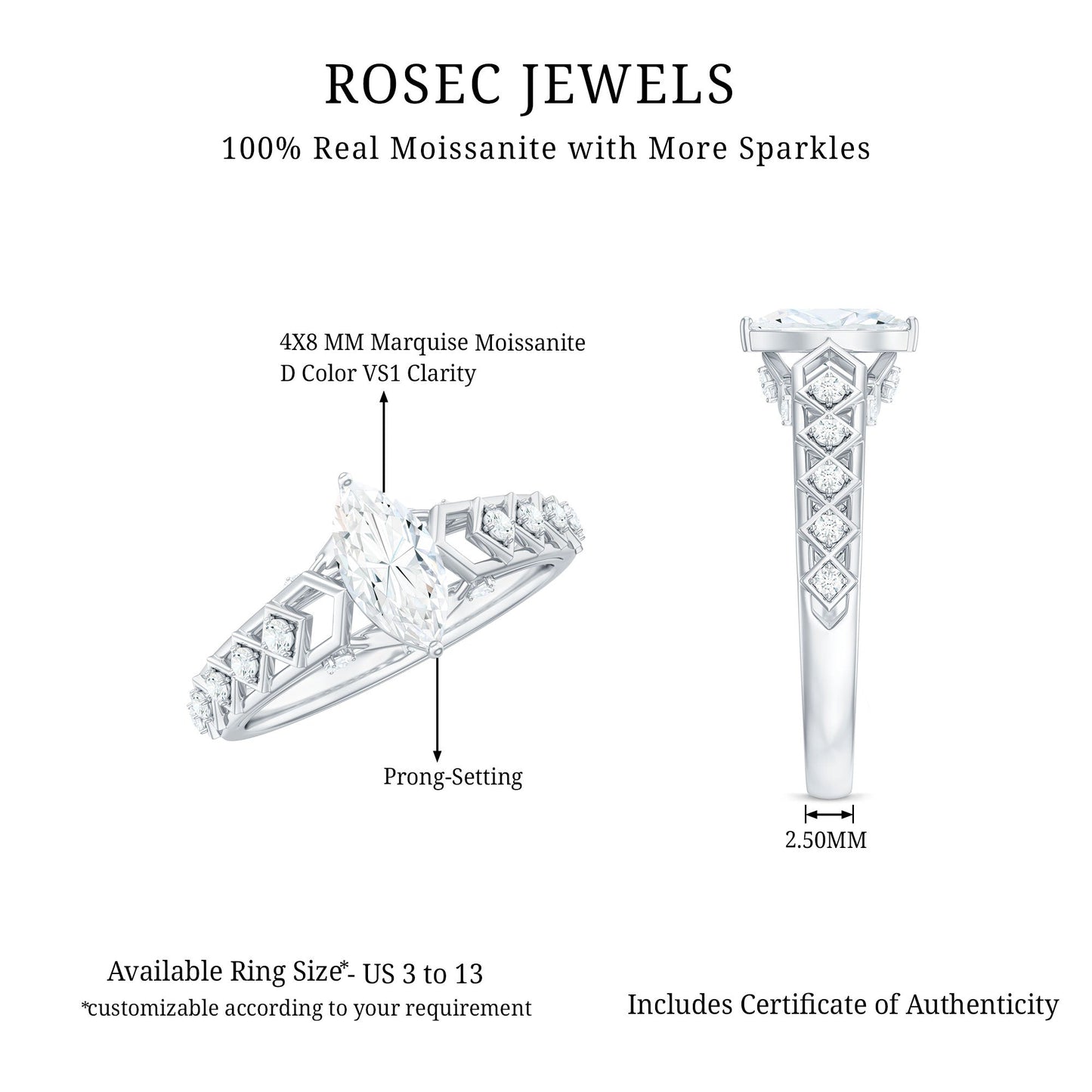 Art Deco Looking Moissanite Marquise Engagement Ring