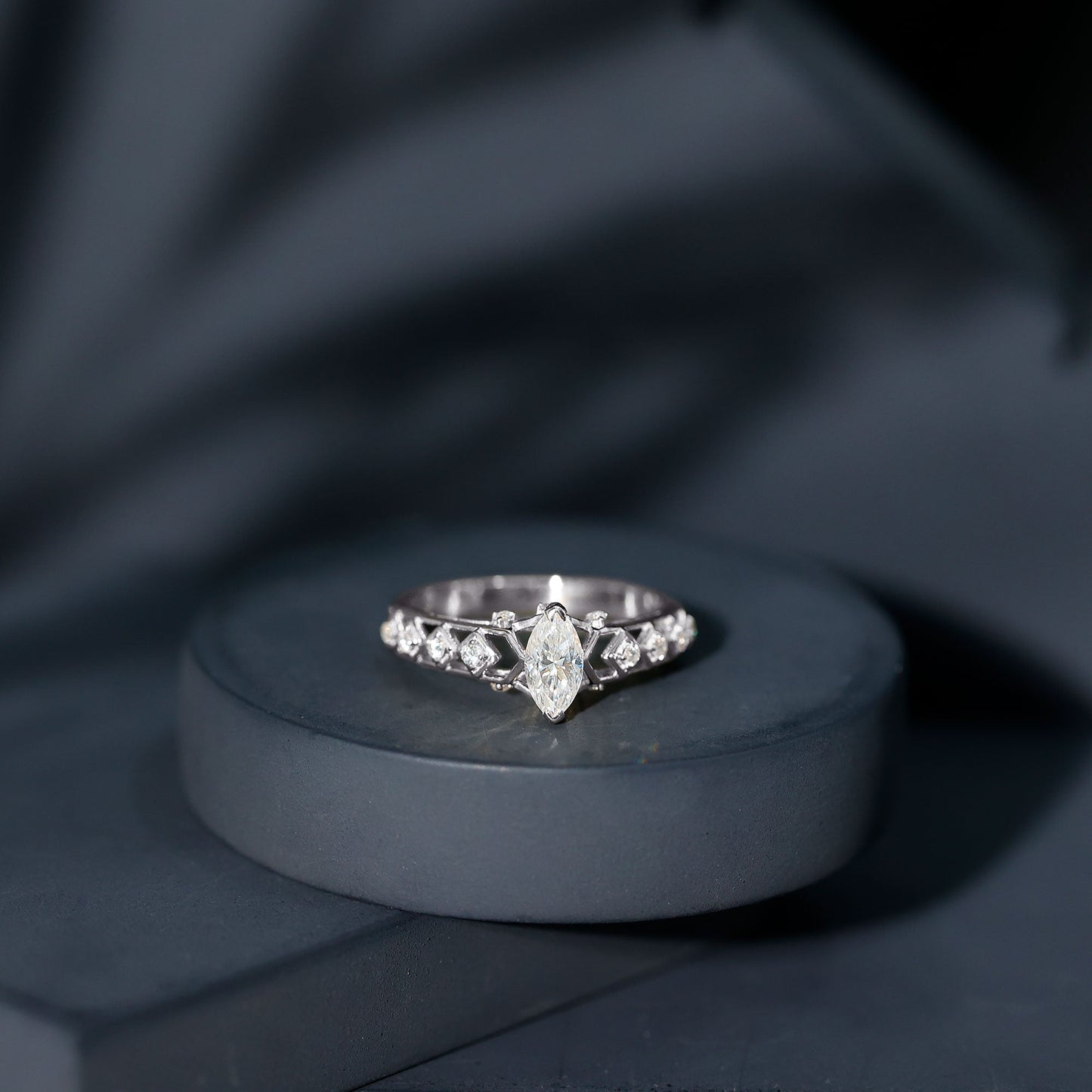 Art Deco Looking Moissanite Marquise Engagement Ring