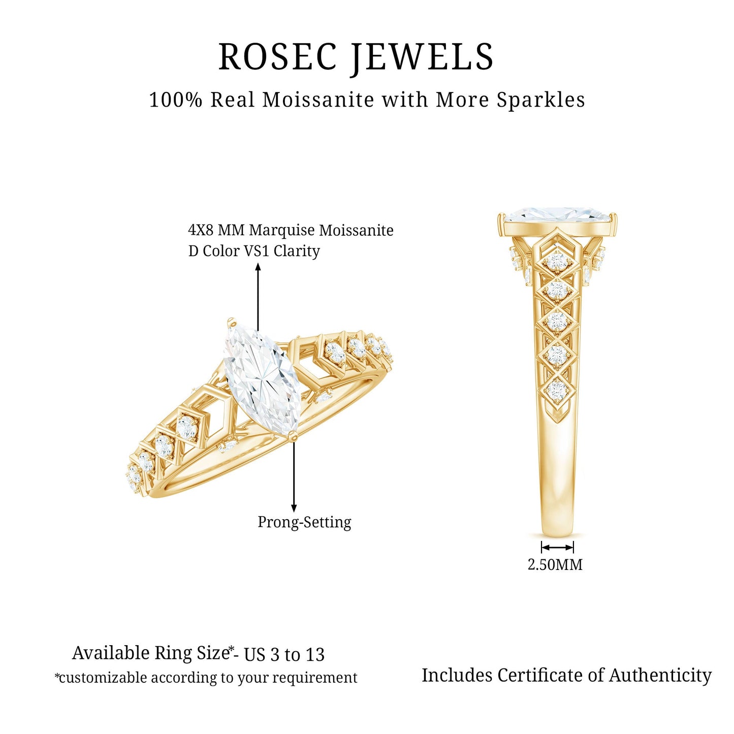 Art Deco Looking Moissanite Marquise Engagement Ring
