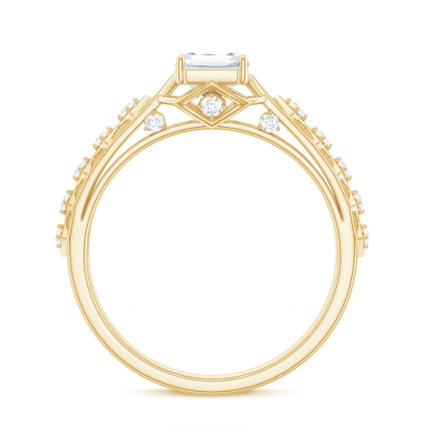1.8 Carat Emerald Cut Moissanite Solitaire Engagement Ring with Side Stones