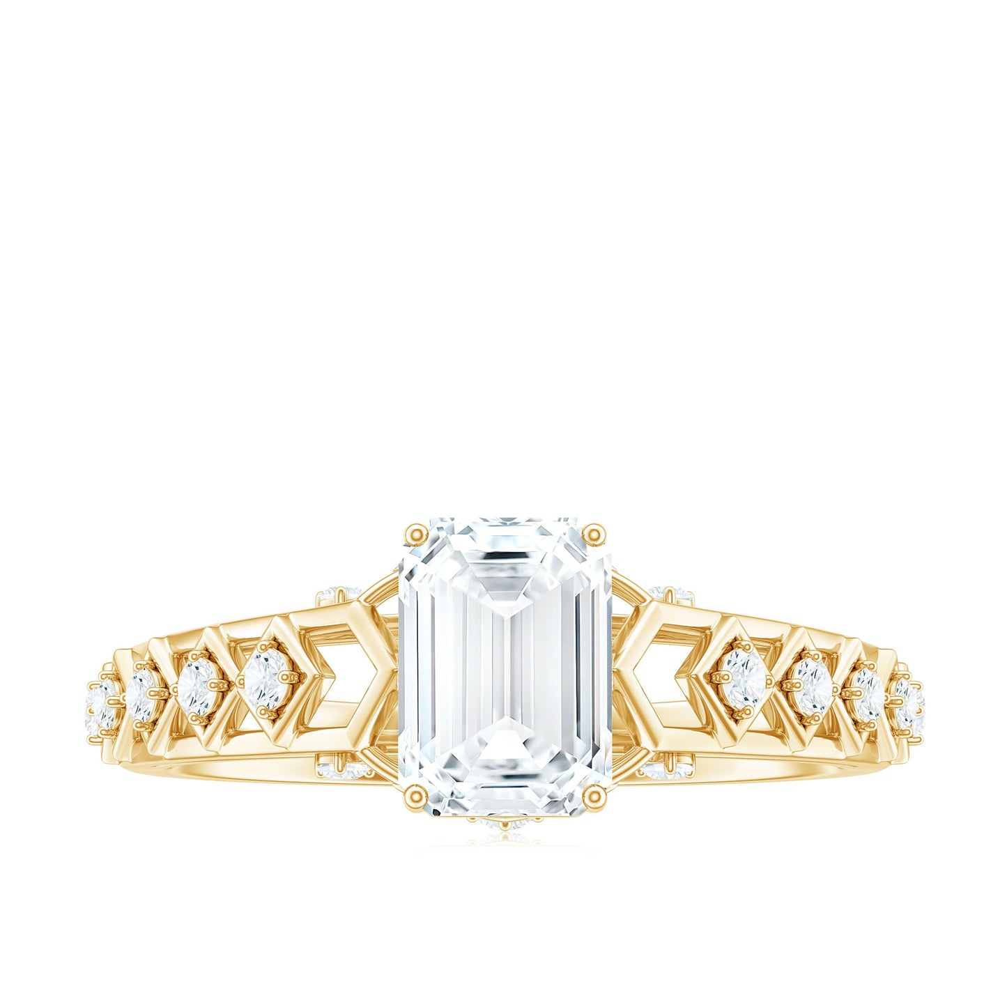 1.8 Carat Emerald Cut Moissanite Solitaire Engagement Ring with Side Stones