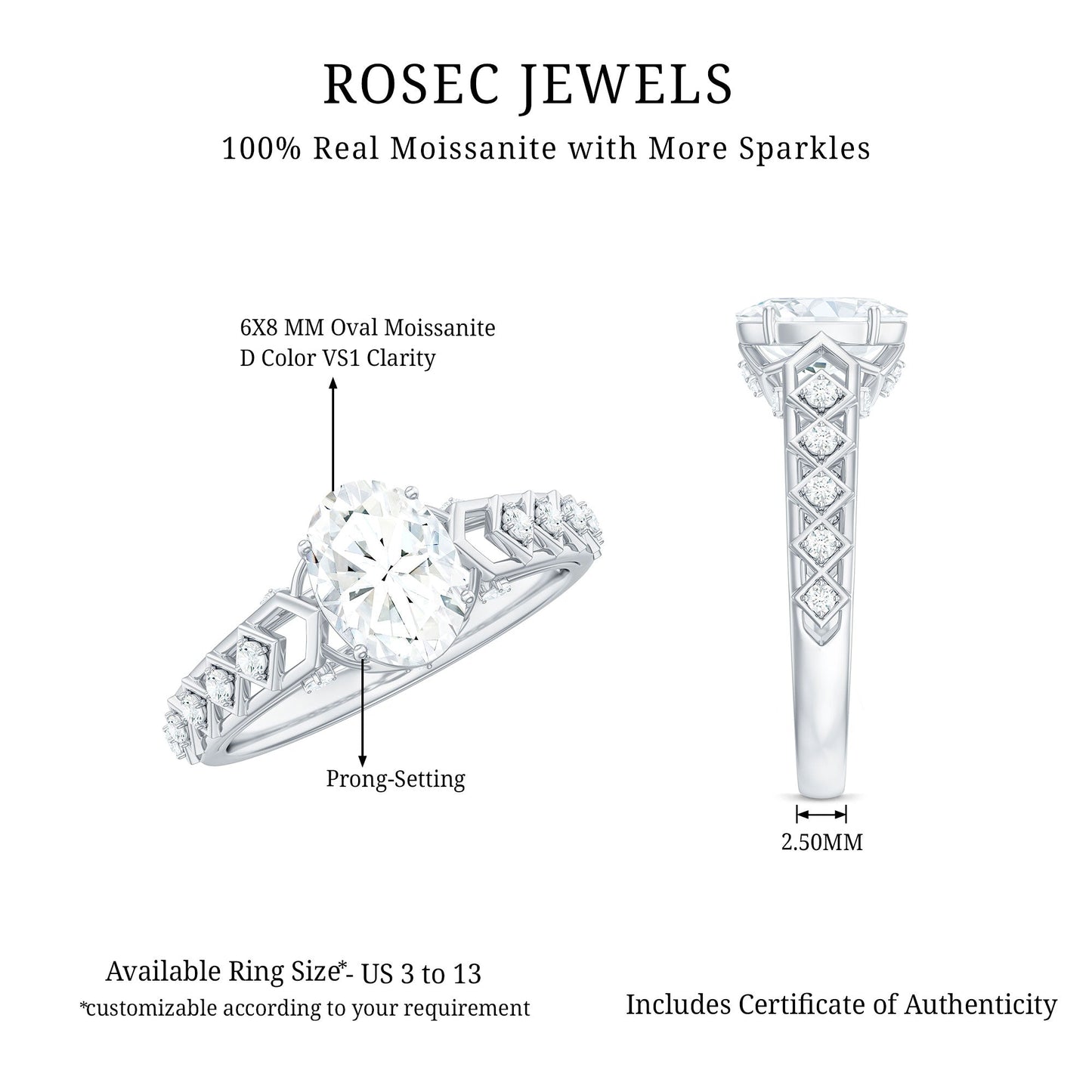 1.2 Carat Oval Cut Moissanite Solitaire Engagement Ring