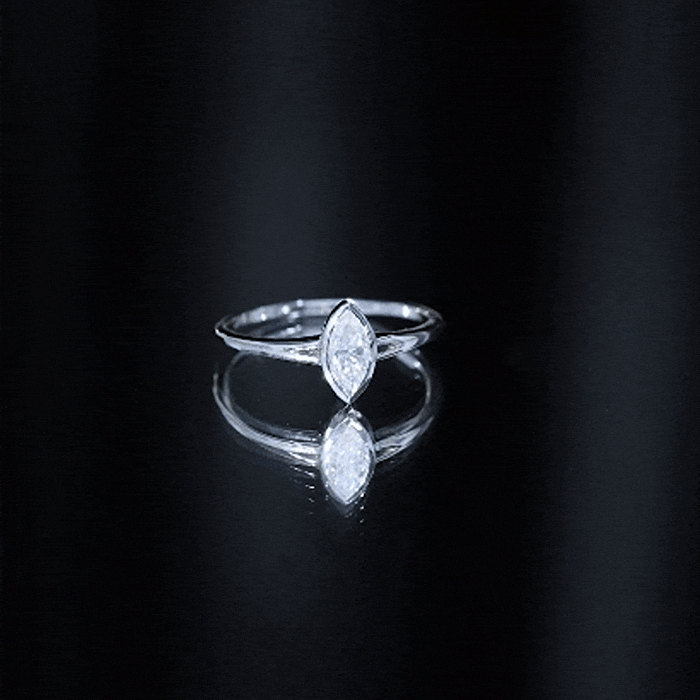 Bezel Set Moissanite Marquise Engagement Ring in Split Shank