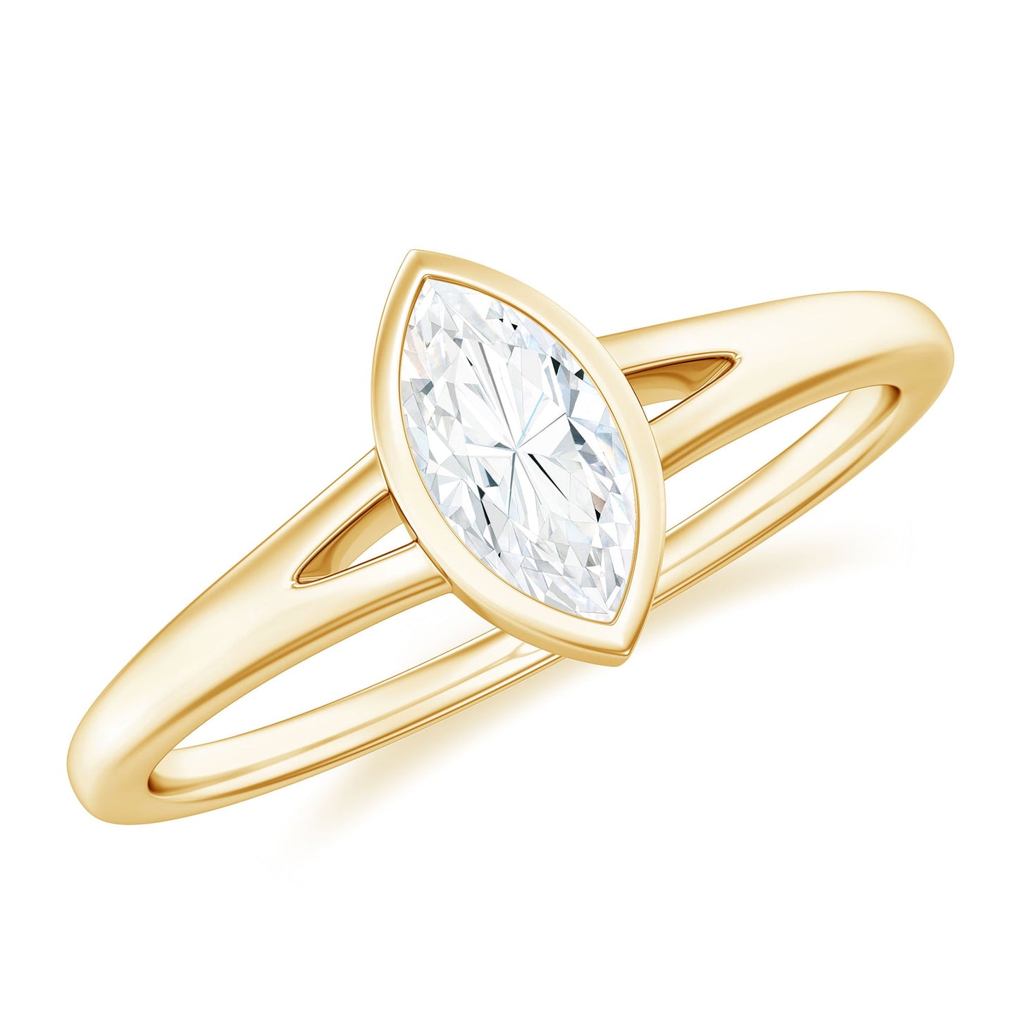 Bezel Set Moissanite Marquise Engagement Ring in Split Shank