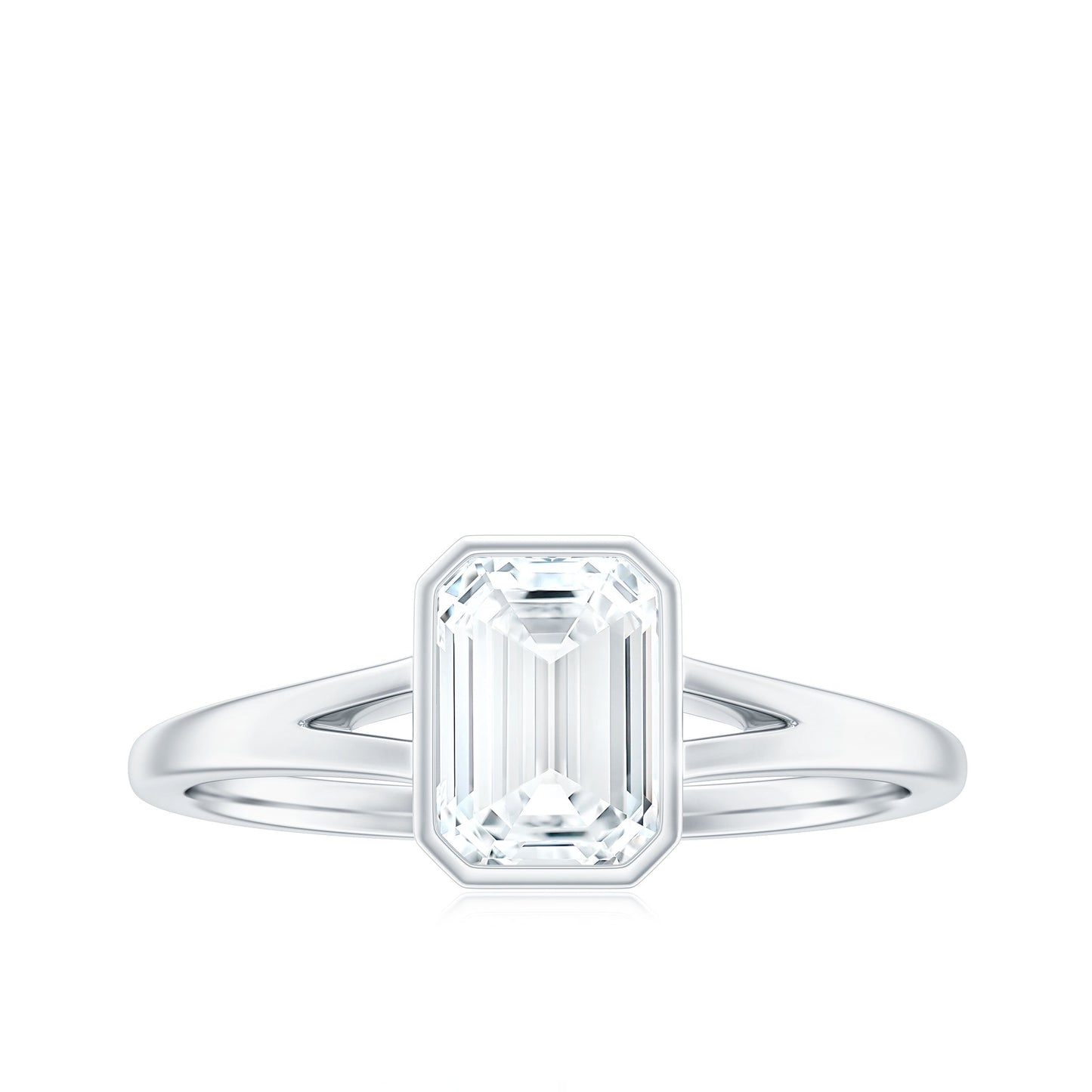 1.8 Carat Emerald Cut Moissanite Bezel Set Engagement Ring with Split Shank
