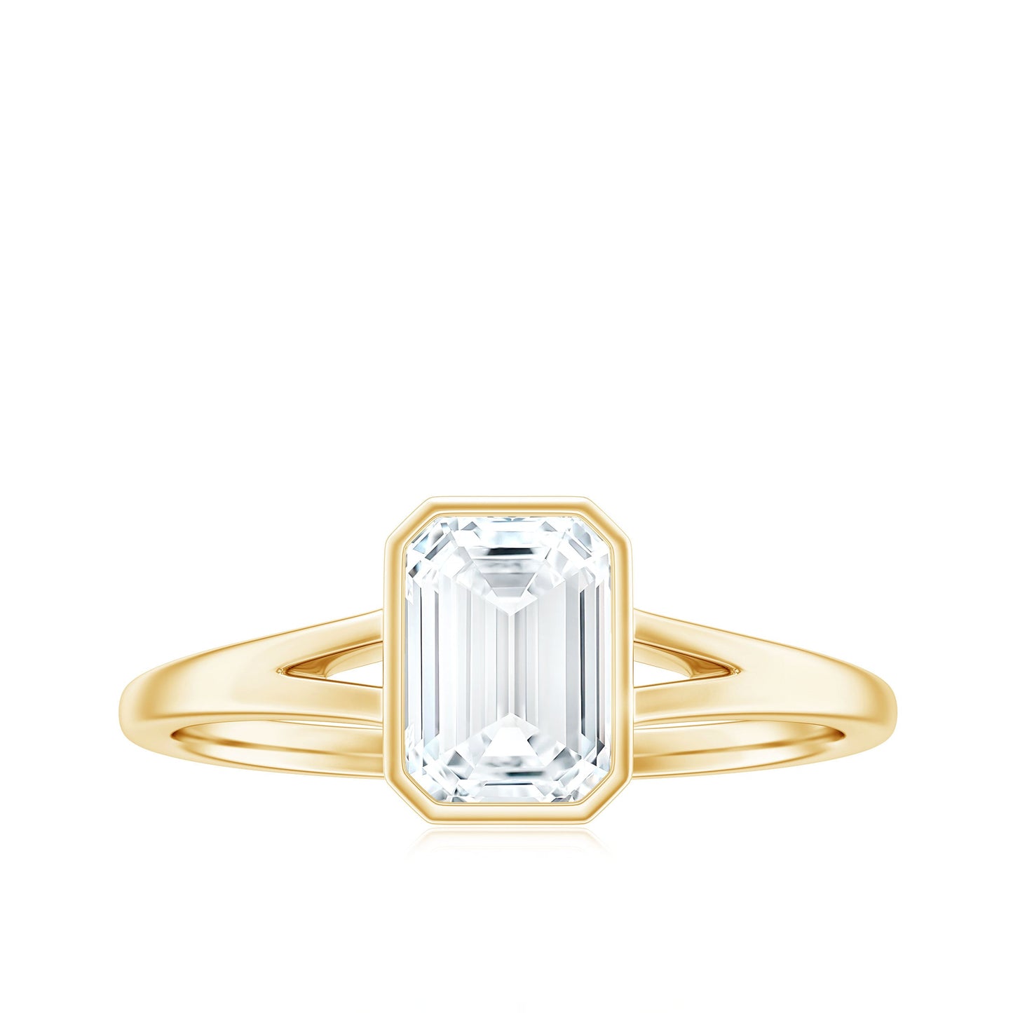 1.8 Carat Emerald Cut Moissanite Bezel Set Engagement Ring with Split Shank
