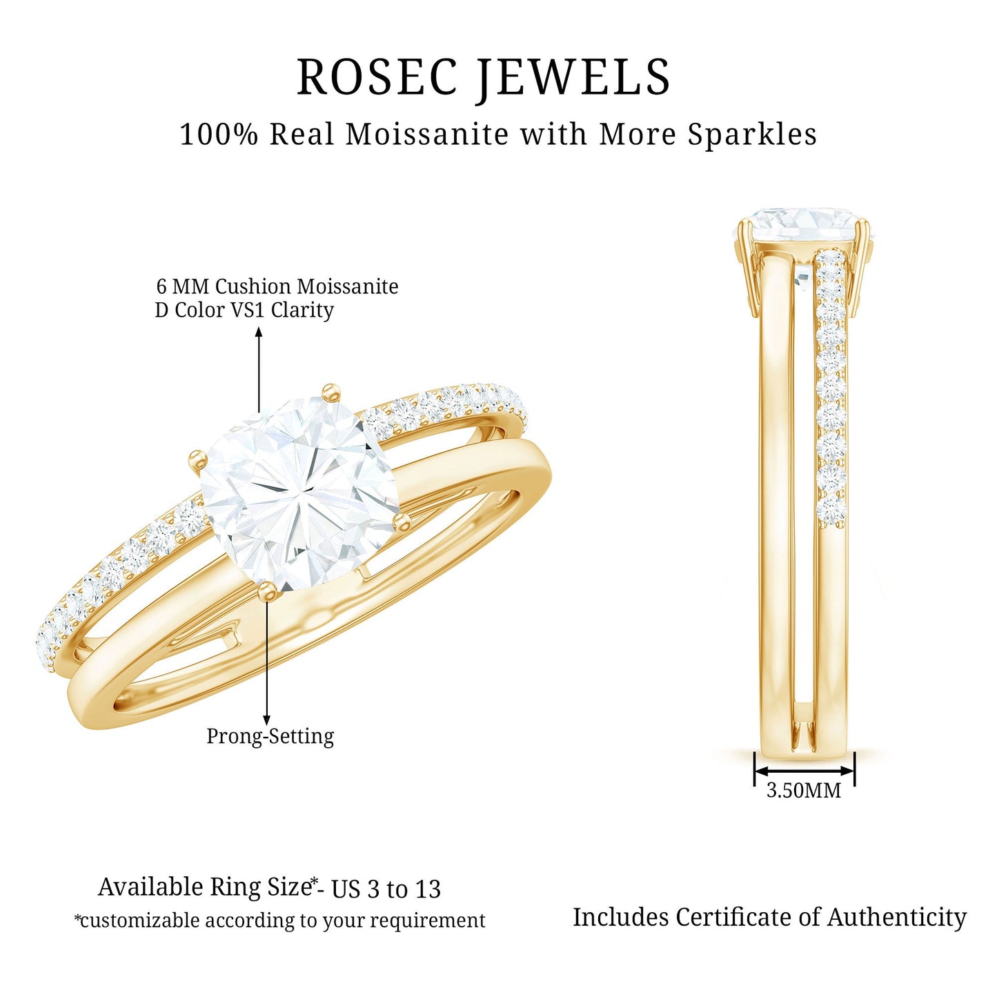 1.7 Carat Certified Moissanite Solitaire Double Band Engagement Ring